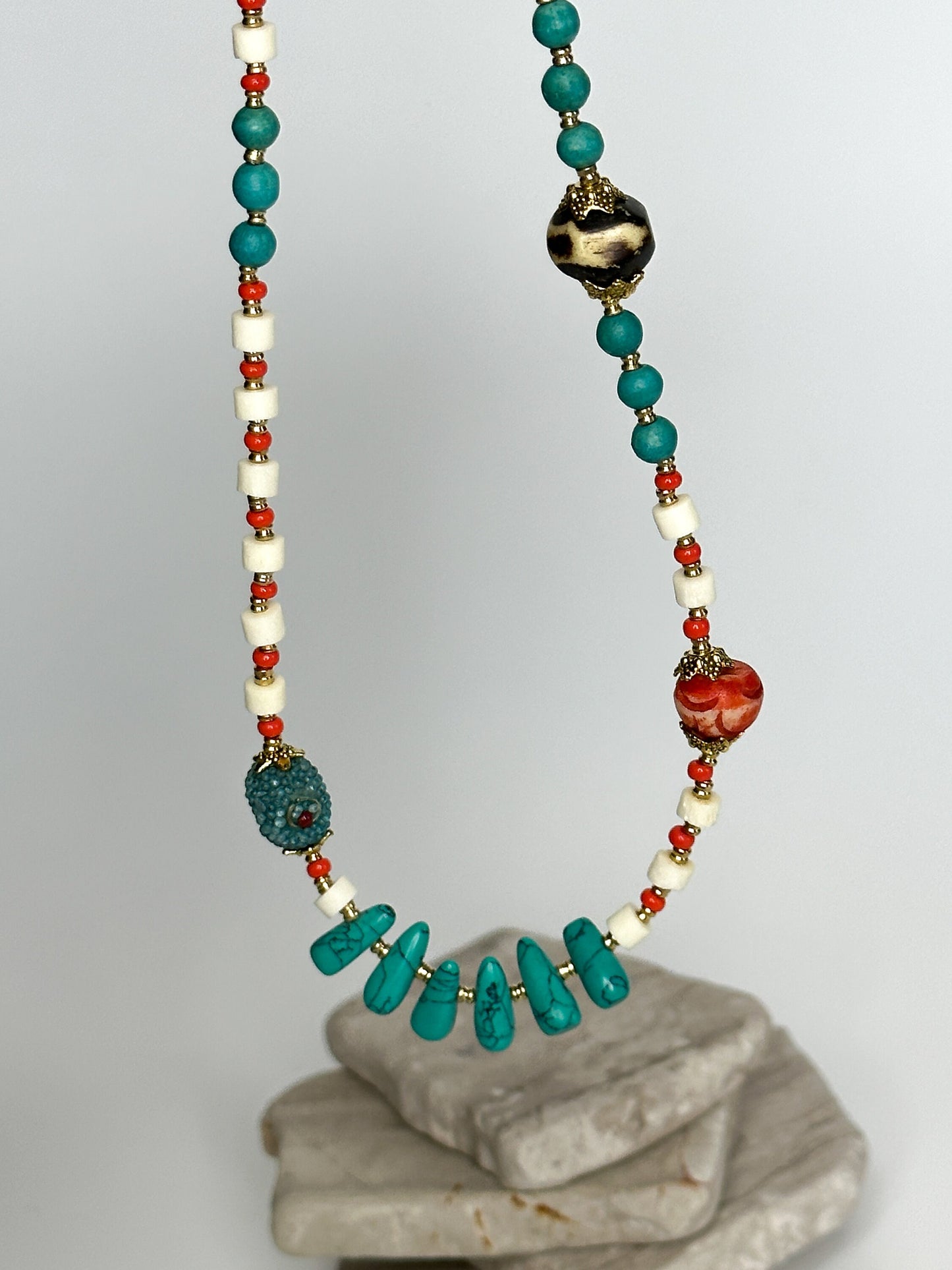 Turquoise Minimalist Necklace | Gift for Women Ethnic Jewelry | Boho Necklace | Tibetan Jewelry | Nepali Necklace