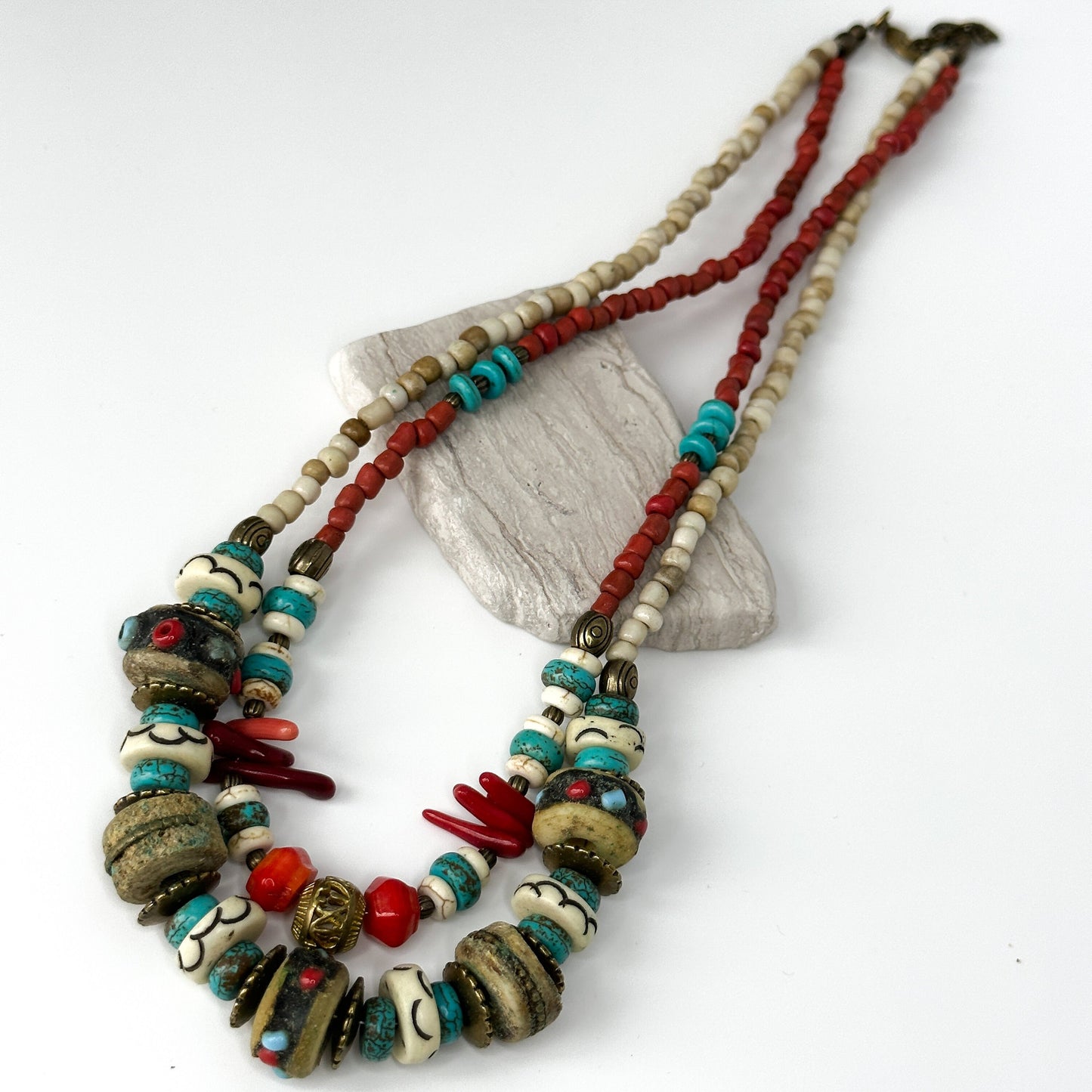 Two Layered Coral Nepali Necklace | Gift for Women Ethnic Jewelry | Ethnic Design Boho Necklace | Tibetan Jewelry