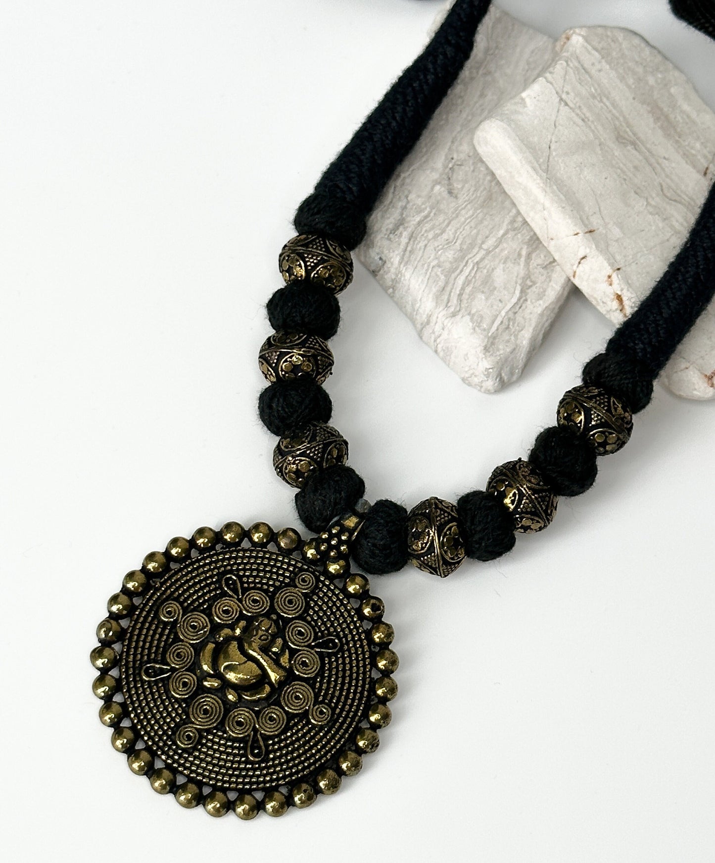 Medallion Dark Academia Necklace | Gift for Women Ethnic Jewelry | Black Gold Nepali Necklace | Ethnic Design Necklace | Tibetan Jewelry