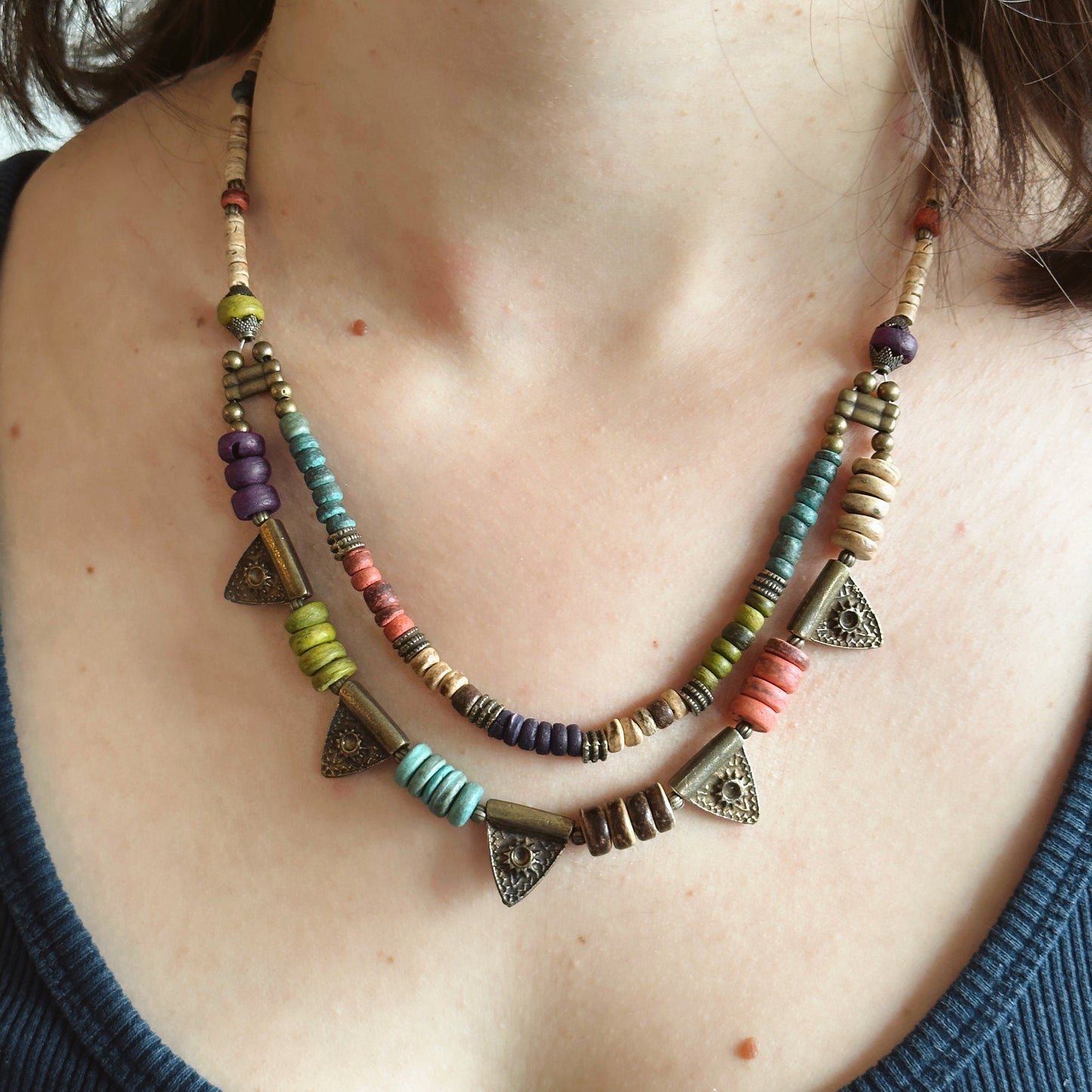 Two Layered Dark Academia Boho Necklace | Tibetan Jewelry | Nepali Necklace | Gift for Women Ethnic Jewelry