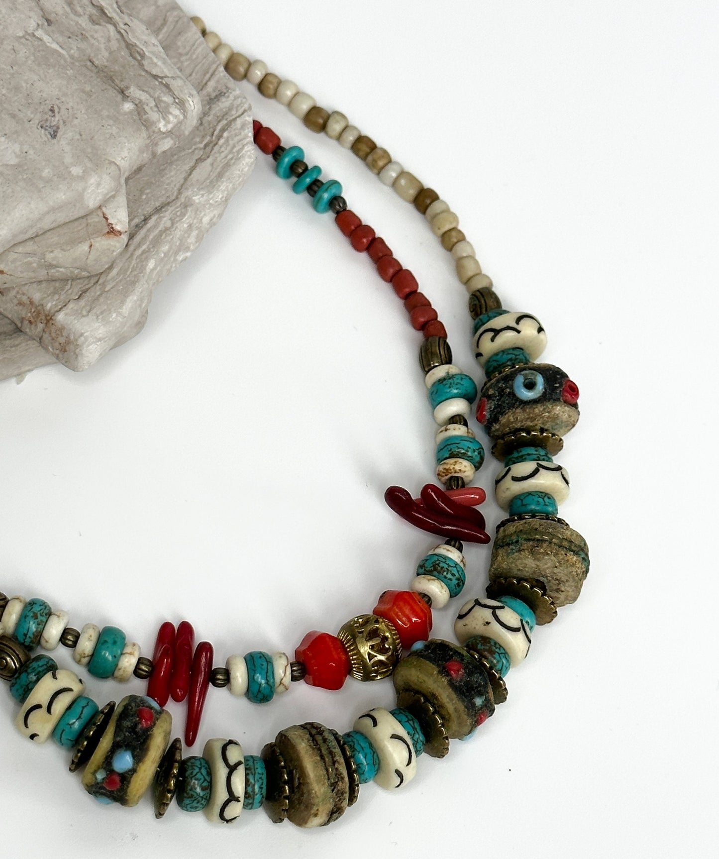 Two Layered Coral Nepali Necklace | Gift for Women Ethnic Jewelry | Ethnic Design Boho Necklace | Tibetan Jewelry