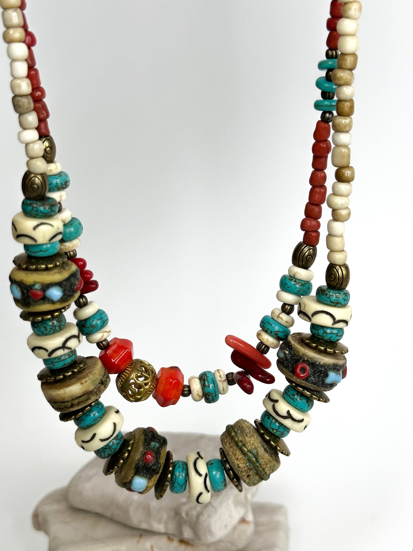Two Layered Coral Nepali Necklace | Gift for Women Ethnic Jewelry | Ethnic Design Boho Necklace | Tibetan Jewelry
