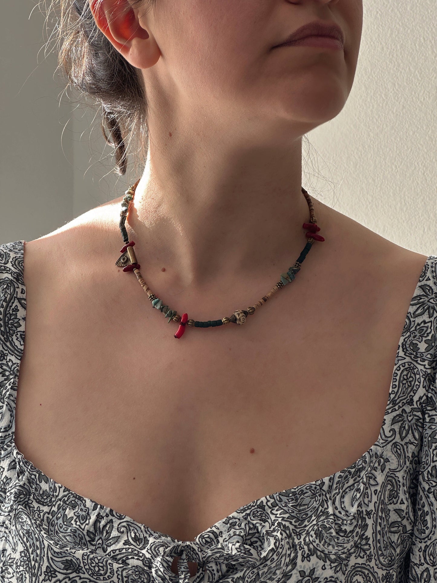 Red Coral Minimalist Necklace | Gift for Women Ethnic Jewelry | Boho Necklace | Tibetan Jewelry | Nepali Necklace