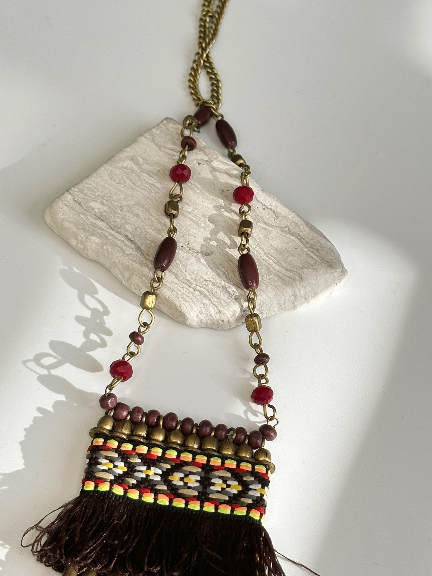 Long Beaded Tassel Necklace | Mini Pendant | Ethnic Design Boho Necklace | Tibetan Jewelry | Gift for Women Ethnic Jewelry