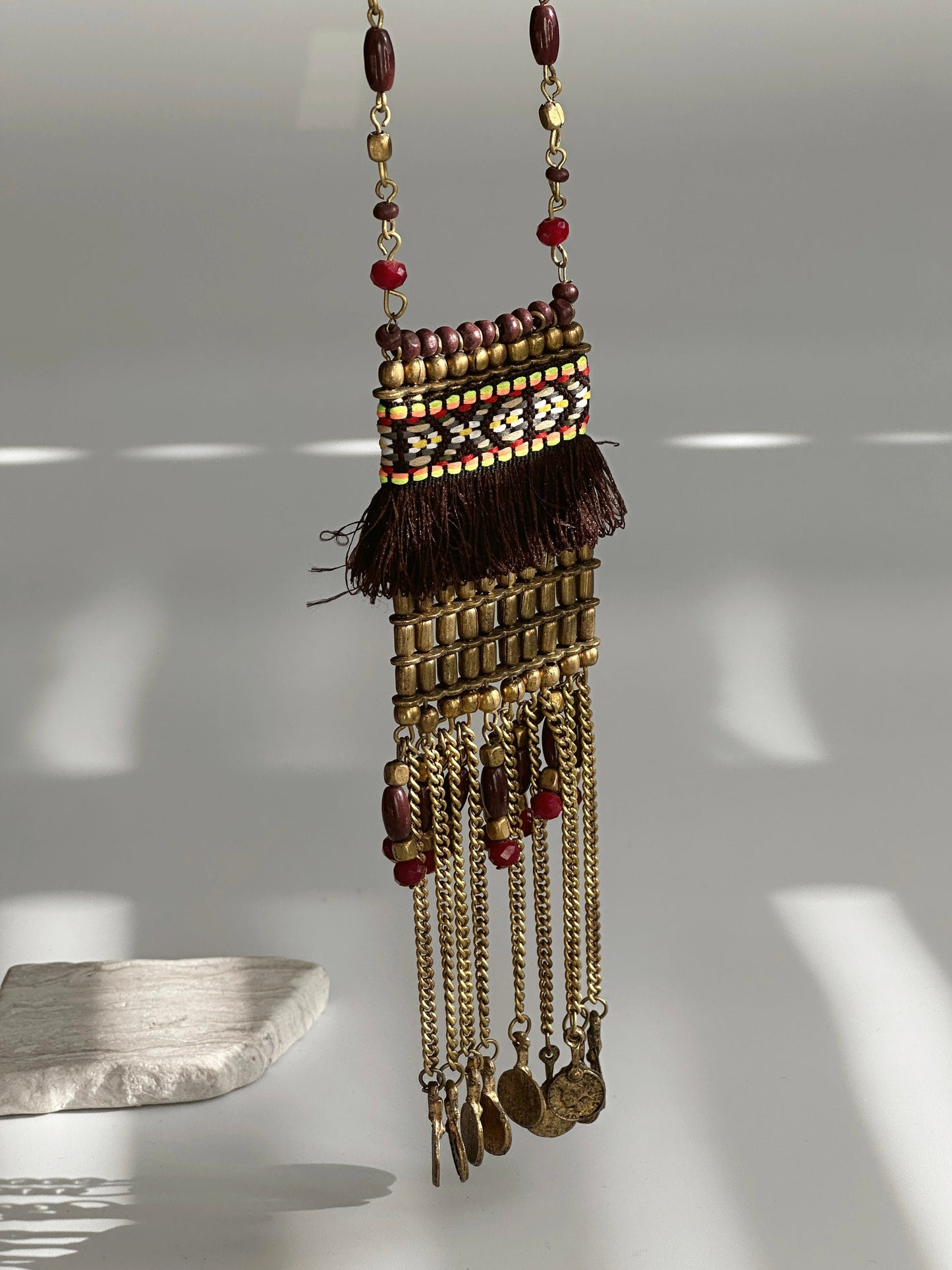Long Beaded Tassel Necklace | Mini Pendant | Ethnic Design Boho Necklace | Tibetan Jewelry | Gift for Women Ethnic Jewelry