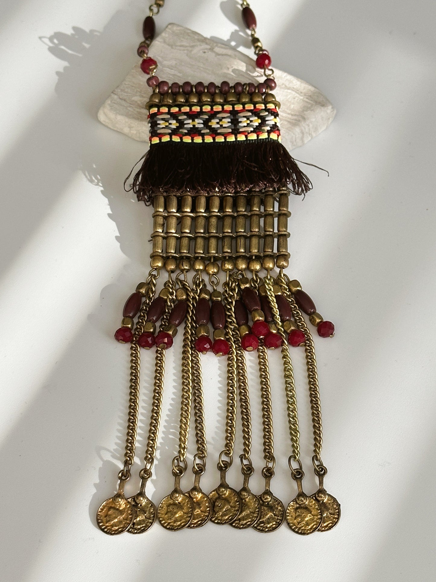 Long Beaded Tassel Necklace | Mini Pendant | Ethnic Design Boho Necklace | Tibetan Jewelry | Gift for Women Ethnic Jewelry