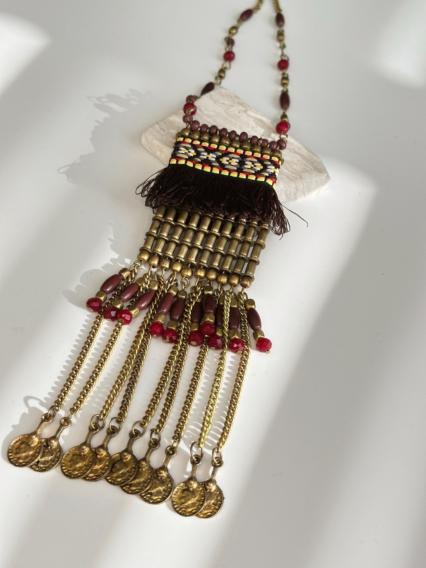 Long Beaded Tassel Necklace | Mini Pendant | Ethnic Design Boho Necklace | Tibetan Jewelry | Gift for Women Ethnic Jewelry
