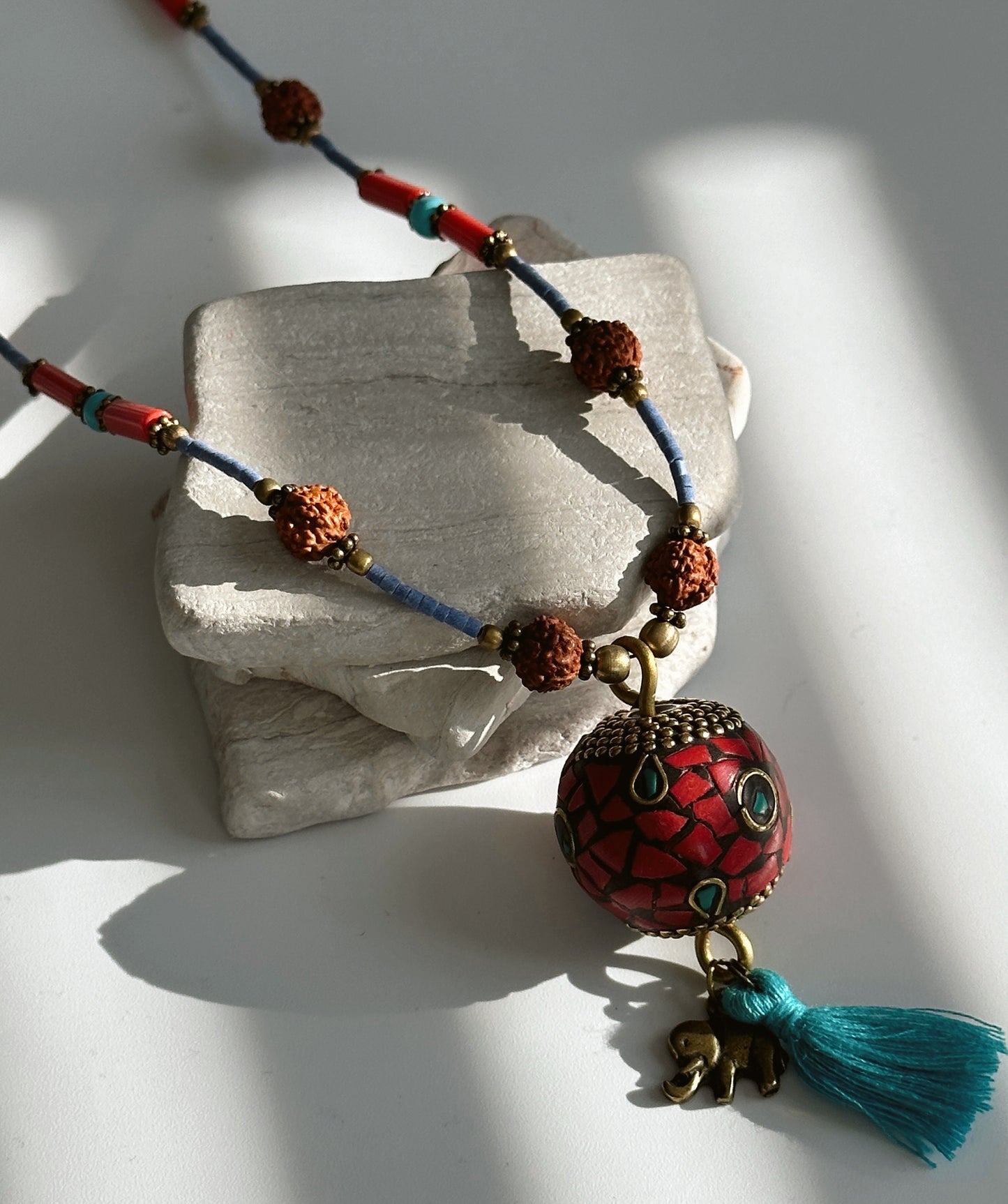 Rudraksha Necklace | Elephant Boho Necklace | Tassel Necklace | Tibetan Jewelry | Nepali Necklace | Gift for Women Ethnic Jewelry
