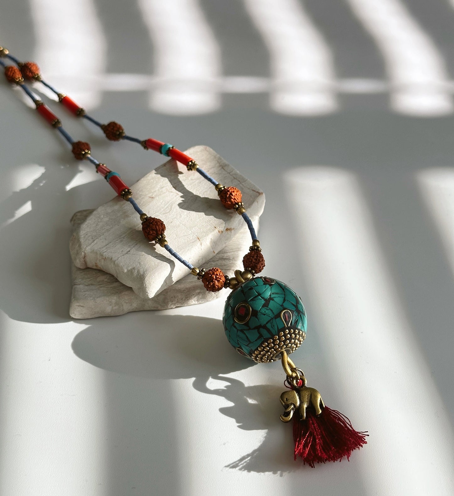 Rudraksha Necklace | Elephant Boho Necklace | Tassel Necklace | Tibetan Jewelry | Nepali Necklace | Gift for Women Ethnic Jewelry