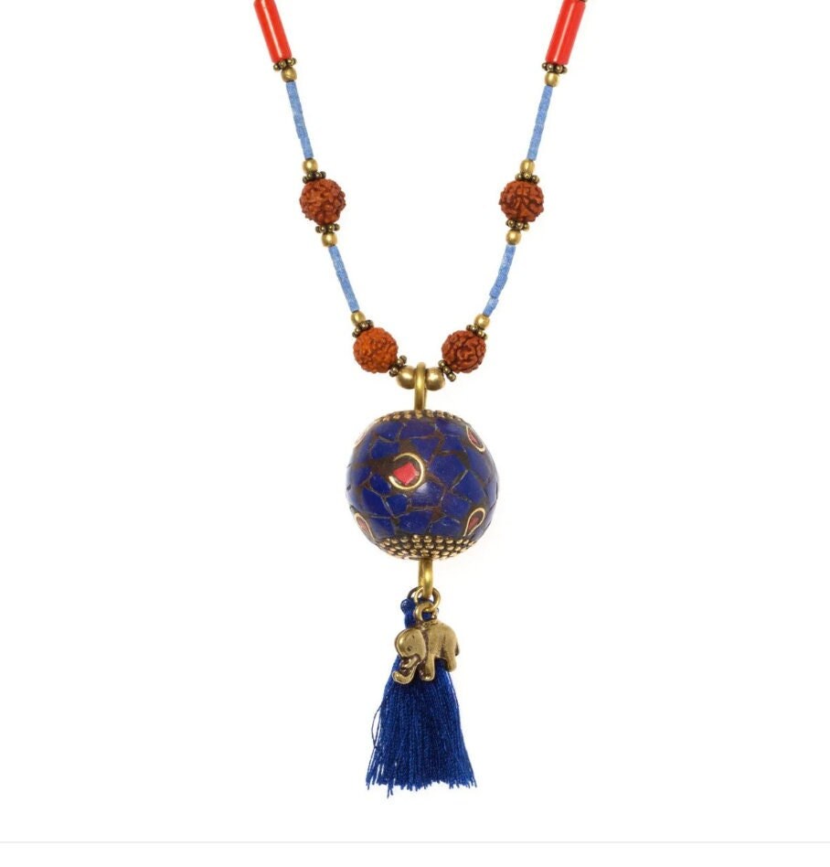 Rudraksha Necklace | Elephant Boho Necklace | Tassel Necklace | Tibetan Jewelry | Nepali Necklace | Gift for Women Ethnic Jewelry
