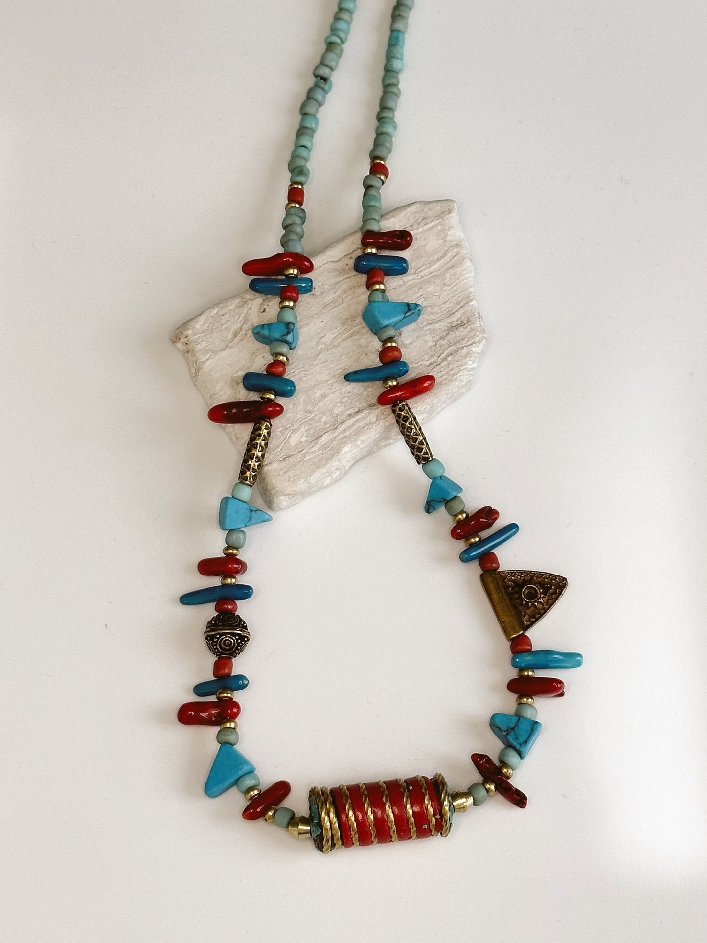 Coral Pendant | Boho Necklace | Tibetan Jewelry | Nepali Necklace | Gift for Women Ethnic Jewelry