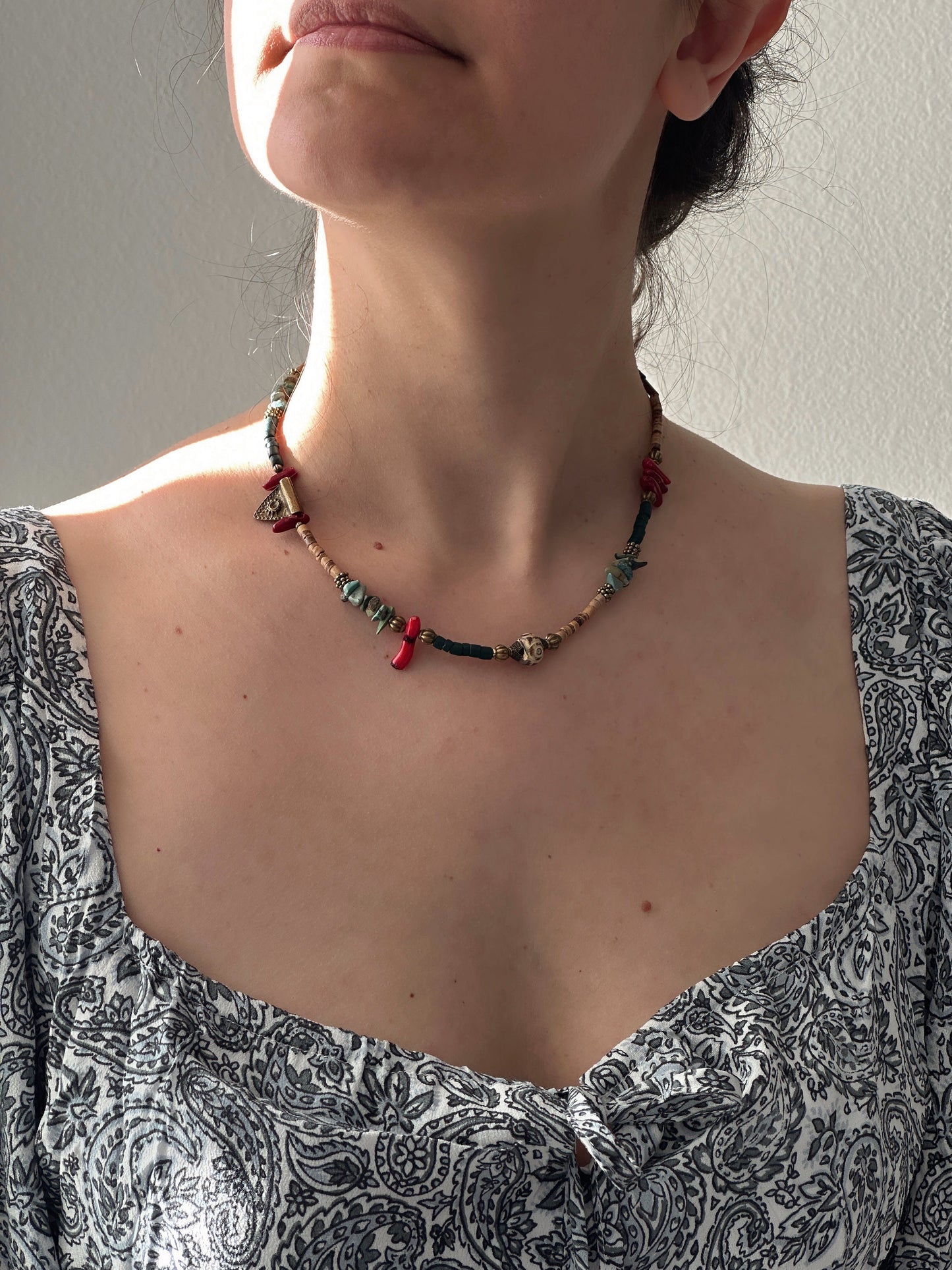 Red Coral Minimalist Necklace | Gift for Women Ethnic Jewelry | Boho Necklace | Tibetan Jewelry | Nepali Necklace
