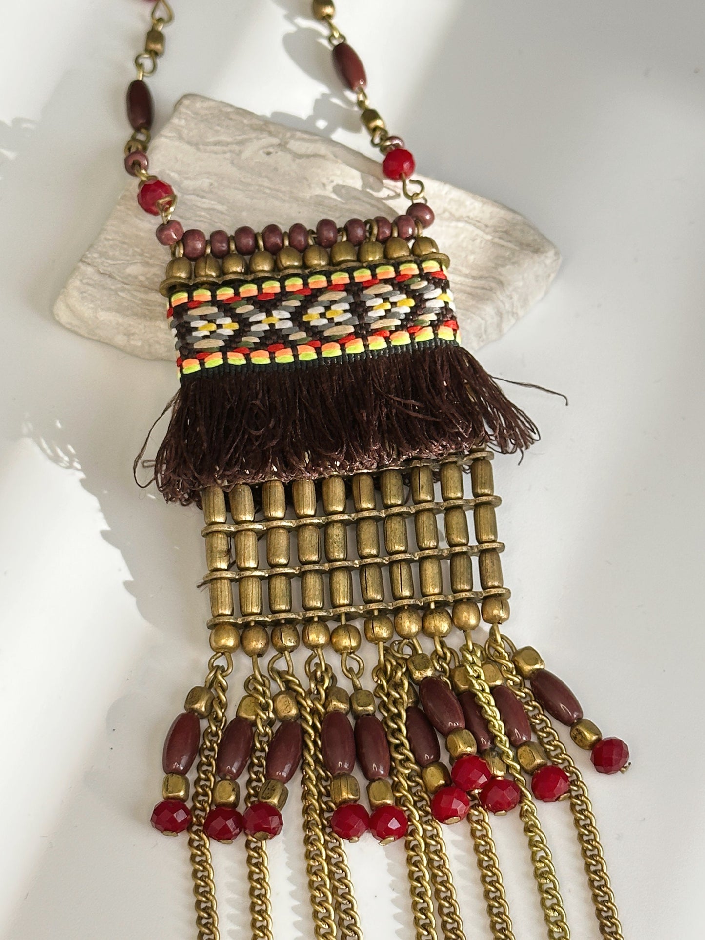 Long Beaded Tassel Necklace | Mini Pendant | Ethnic Design Boho Necklace | Tibetan Jewelry | Gift for Women Ethnic Jewelry