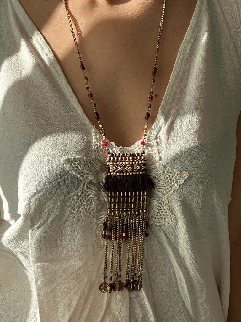 Long Beaded Tassel Necklace | Mini Pendant | Ethnic Design Boho Necklace | Tibetan Jewelry | Gift for Women Ethnic Jewelry