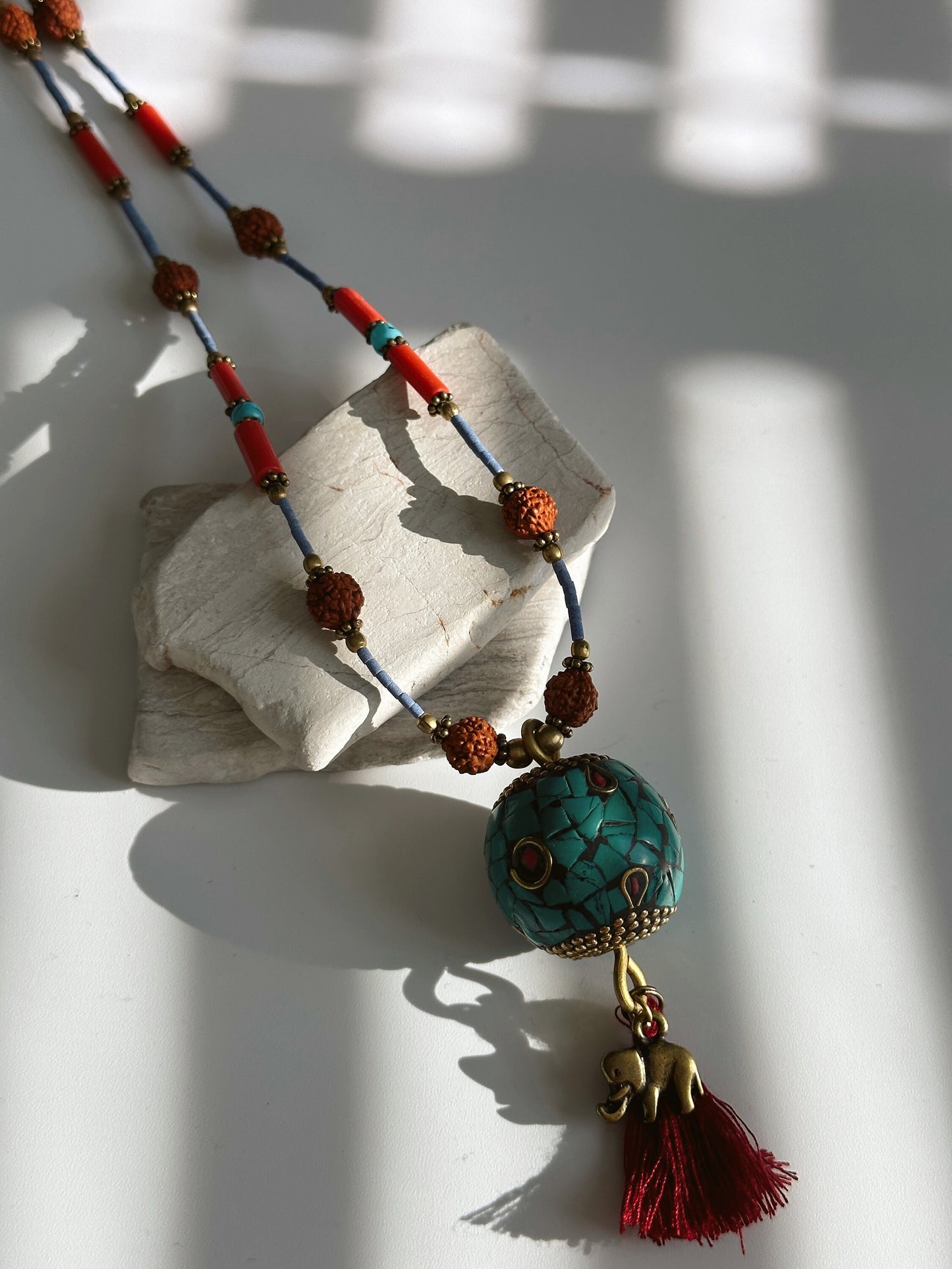 Rudraksha Necklace | Elephant Boho Necklace | Tassel Necklace | Tibetan Jewelry | Nepali Necklace | Gift for Women Ethnic Jewelry