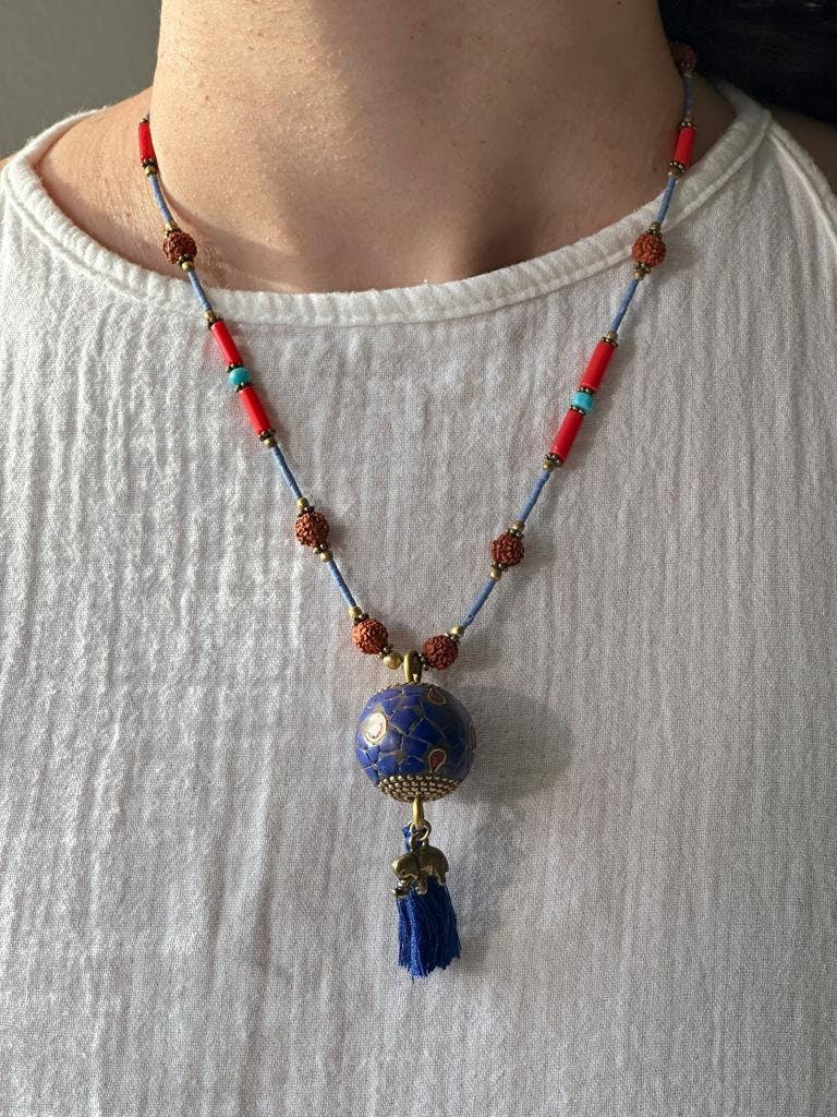 Rudraksha Necklace | Elephant Boho Necklace | Tassel Necklace | Tibetan Jewelry | Nepali Necklace | Gift for Women Ethnic Jewelry