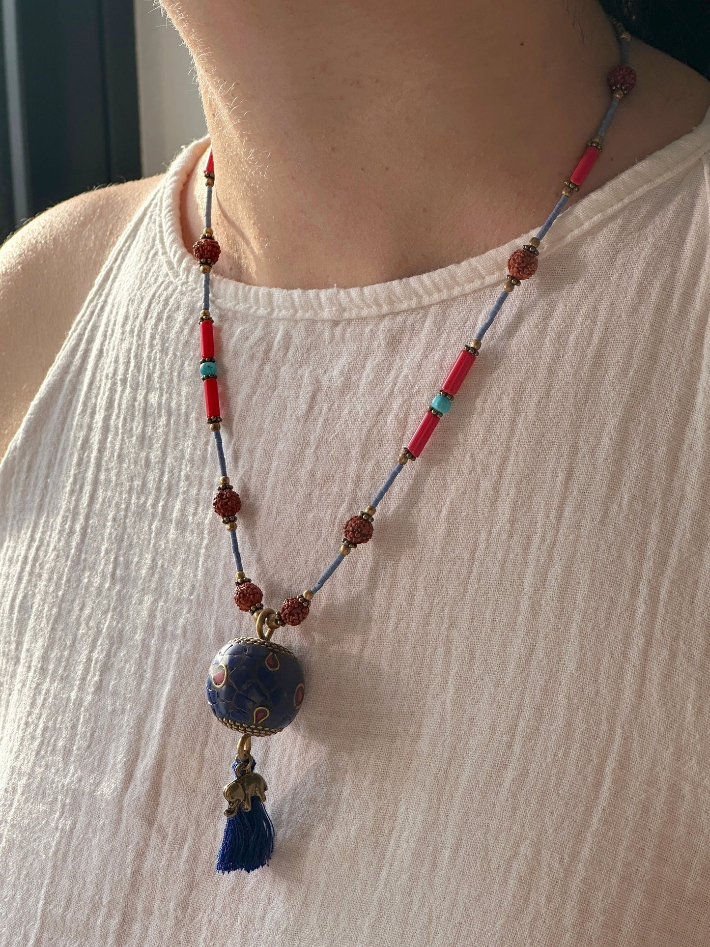 Rudraksha Necklace | Elephant Boho Necklace | Tassel Necklace | Tibetan Jewelry | Nepali Necklace | Gift for Women Ethnic Jewelry
