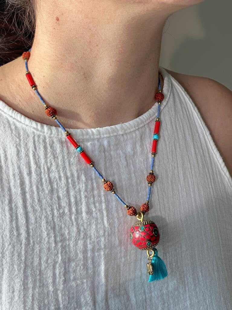 Rudraksha Necklace | Elephant Boho Necklace | Tassel Necklace | Tibetan Jewelry | Nepali Necklace | Gift for Women Ethnic Jewelry