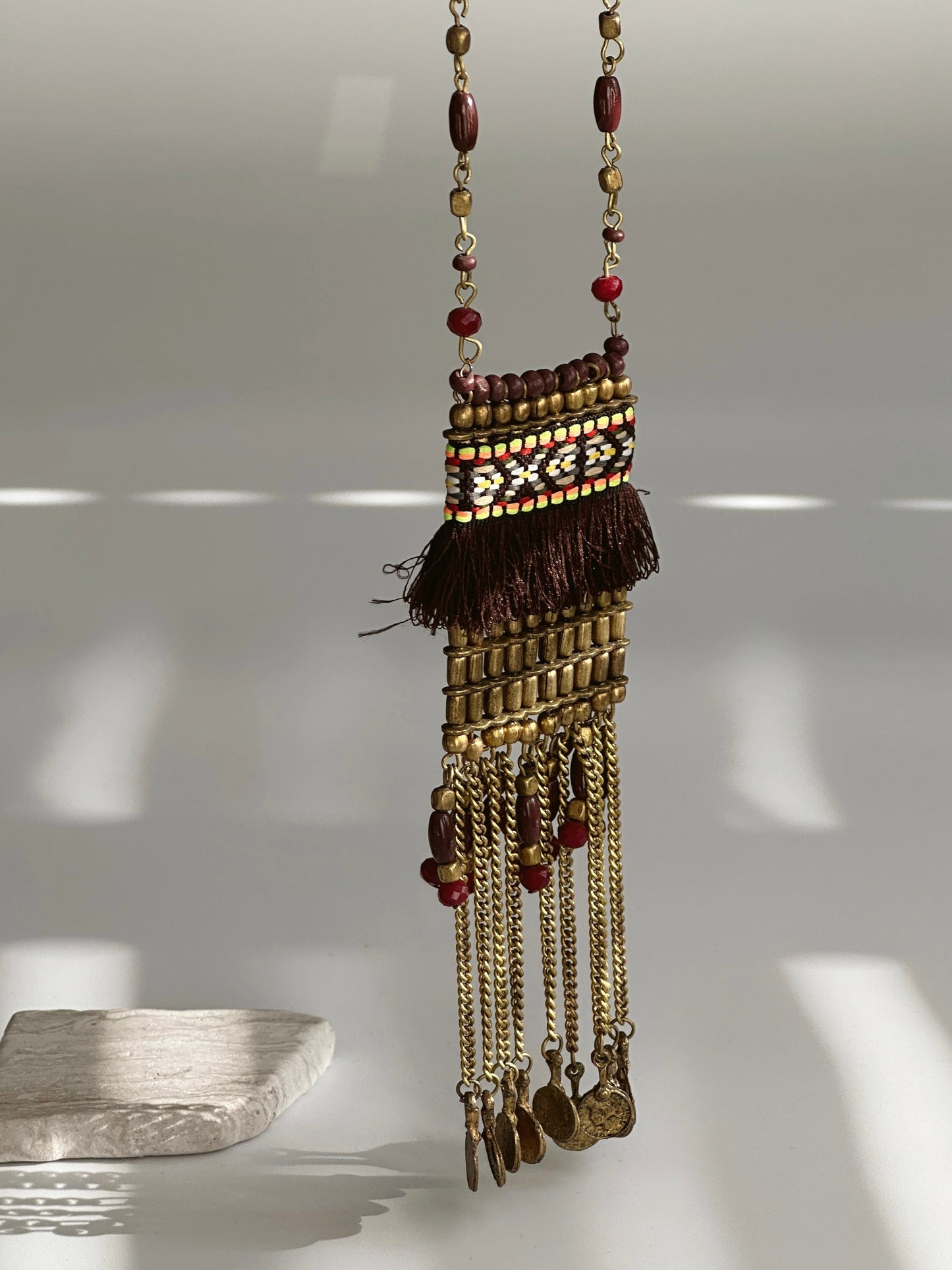 Long Beaded Tassel Necklace | Mini Pendant | Ethnic Design Boho Necklace | Tibetan Jewelry | Gift for Women Ethnic Jewelry
