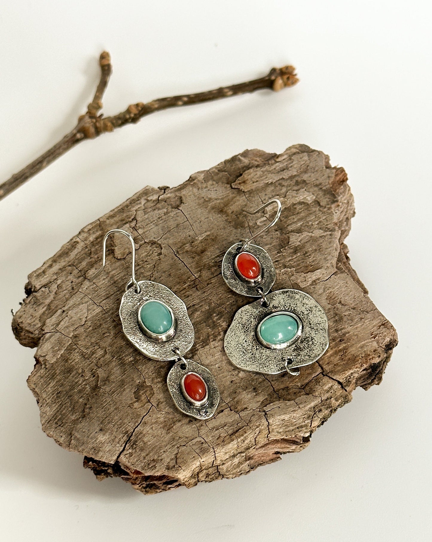 Vintage Style Mismatched Drop Earrings | Rustic Glamorous Drop Earrings | Boho Vintage Earrings