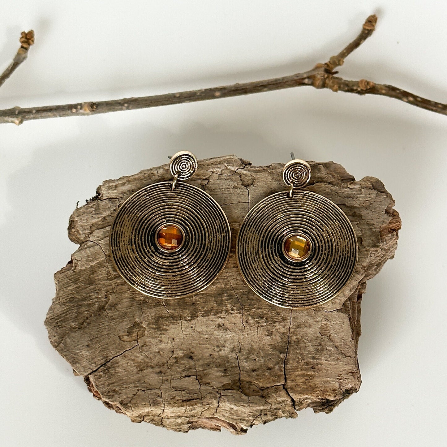 Vintage Style Round Drop Earrings | Rustic Glamorous Round Drop Earrings | Boho Vintage Earrings