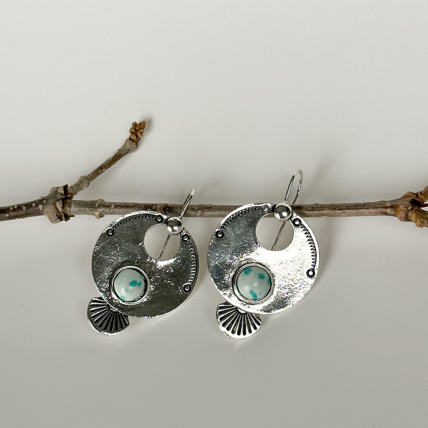 Rustic Round Geometric Design Glamorous Earrings | Vintage Style Round Drop Earrings | Boho Vintage Earrings