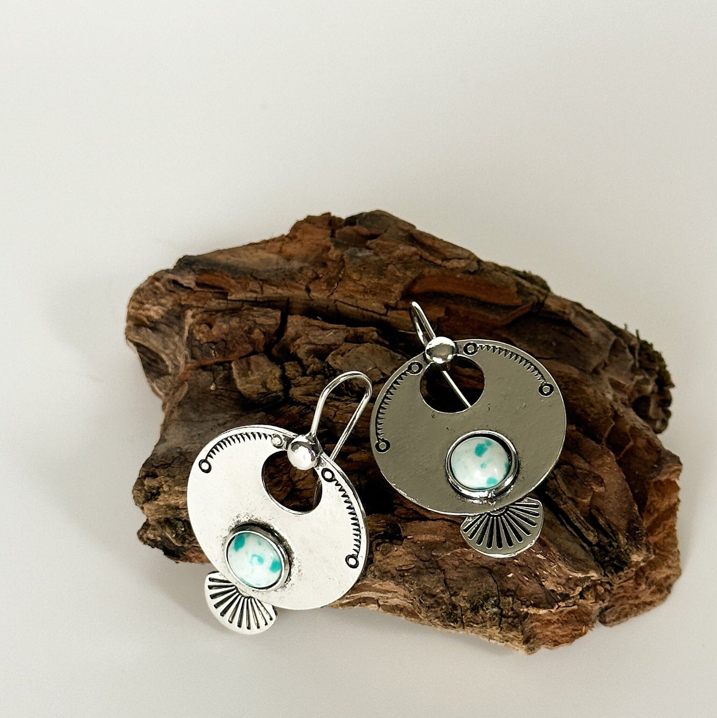 Rustic Round Geometric Design Glamorous Earrings | Vintage Style Round Drop Earrings | Boho Vintage Earrings