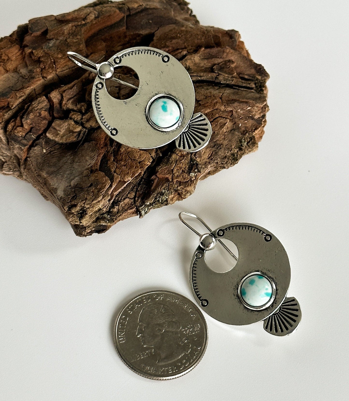 Rustic Round Geometric Design Glamorous Earrings | Vintage Style Round Drop Earrings | Boho Vintage Earrings