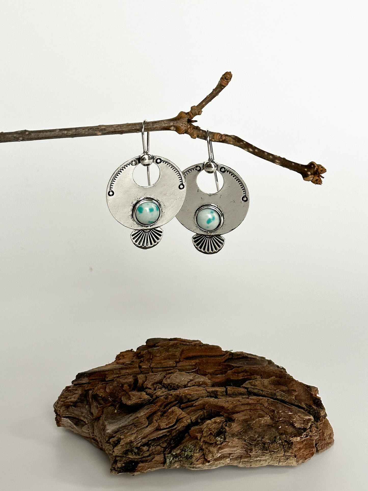 Rustic Round Geometric Design Glamorous Earrings | Vintage Style Round Drop Earrings | Boho Vintage Earrings