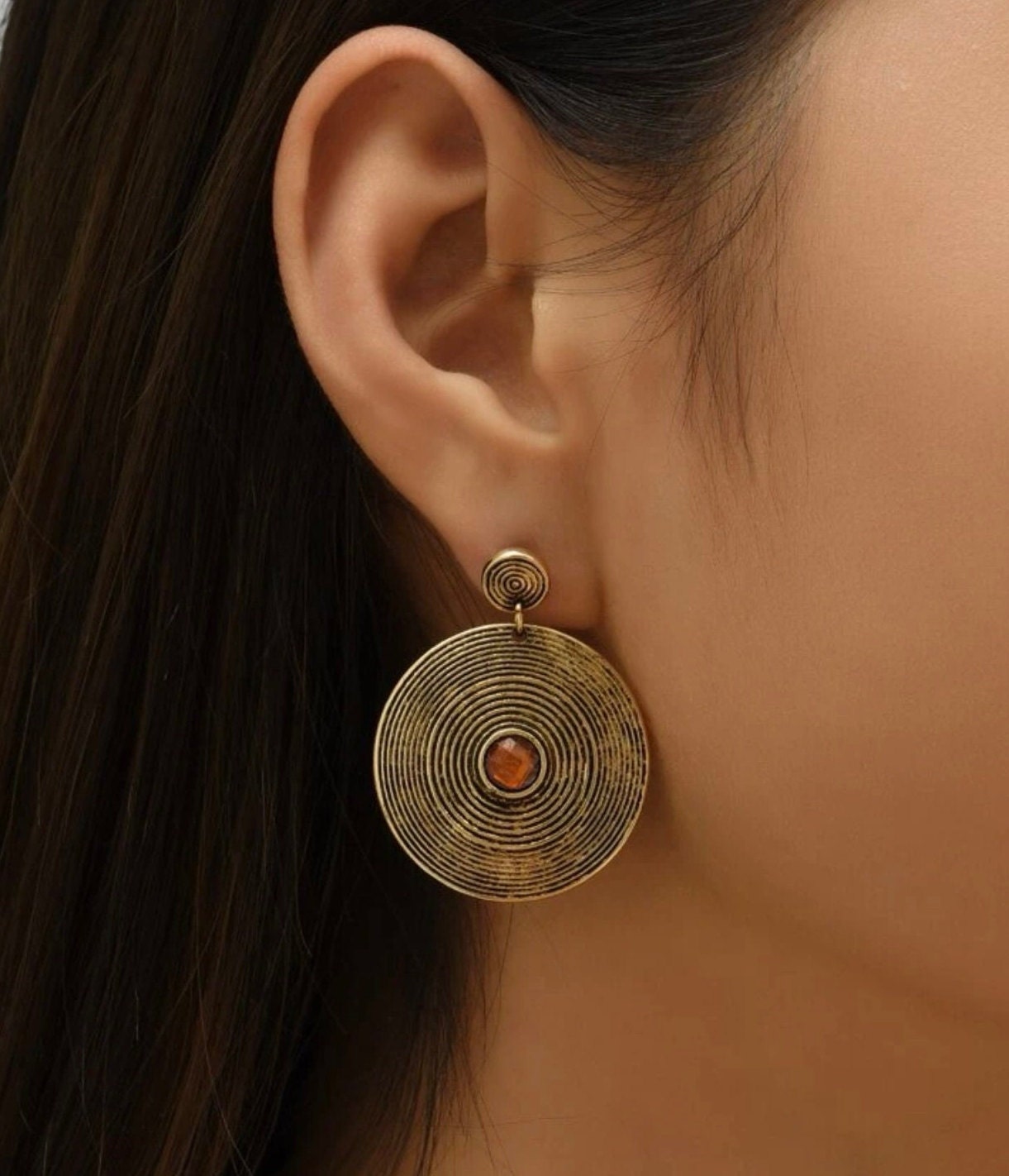 Vintage Style Round Drop Earrings | Rustic Glamorous Round Drop Earrings | Boho Vintage Earrings