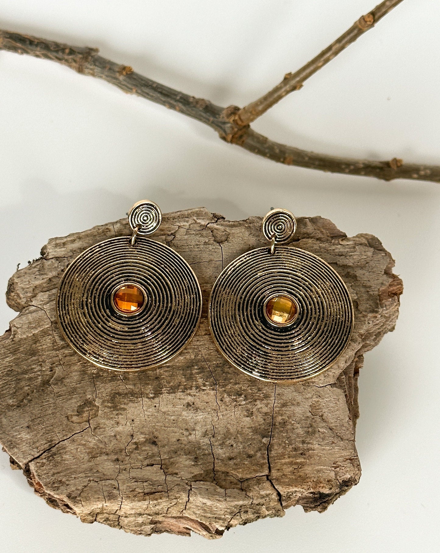 Vintage Style Round Drop Earrings | Rustic Glamorous Round Drop Earrings | Boho Vintage Earrings