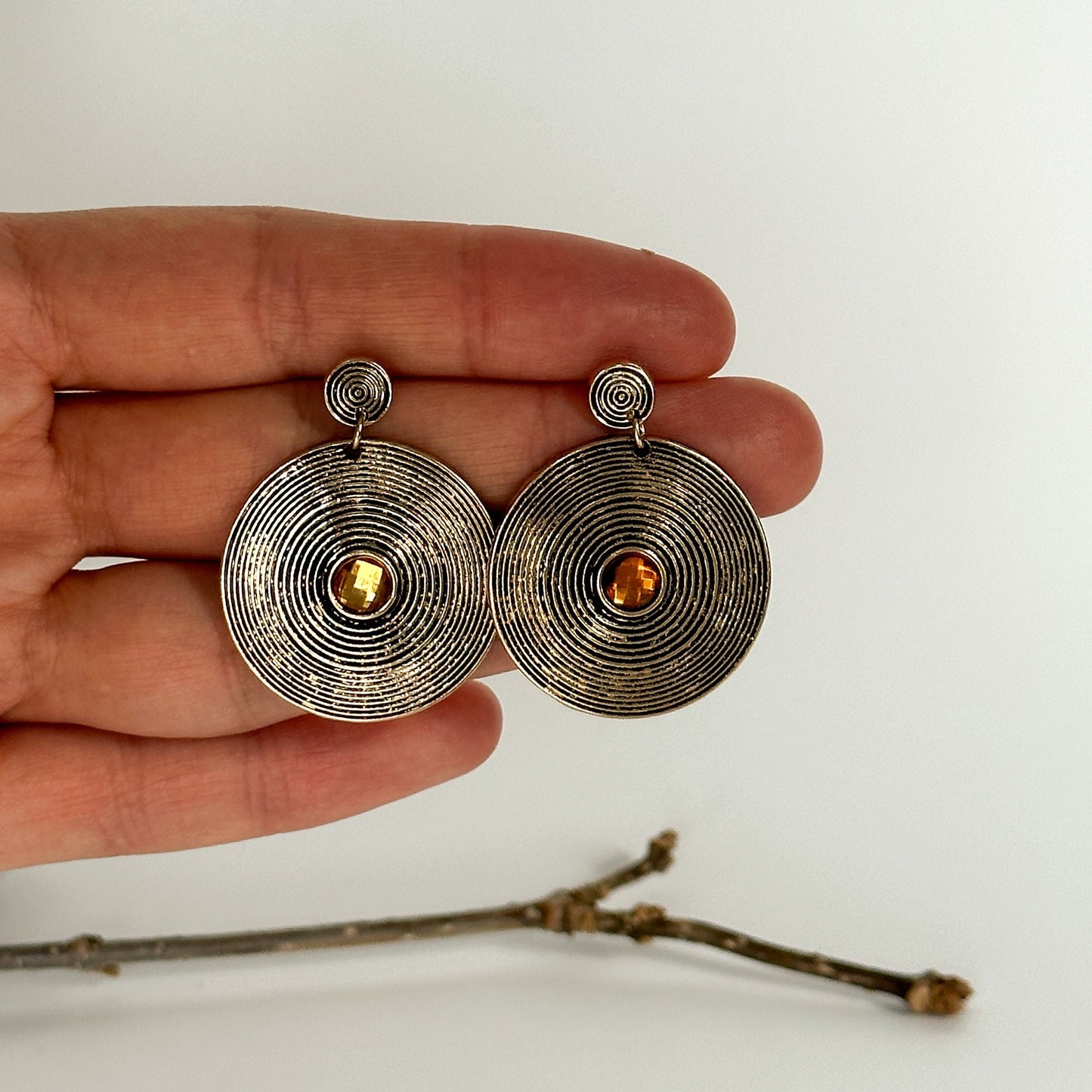 Vintage Style Round Drop Earrings | Rustic Glamorous Round Drop Earrings | Boho Vintage Earrings