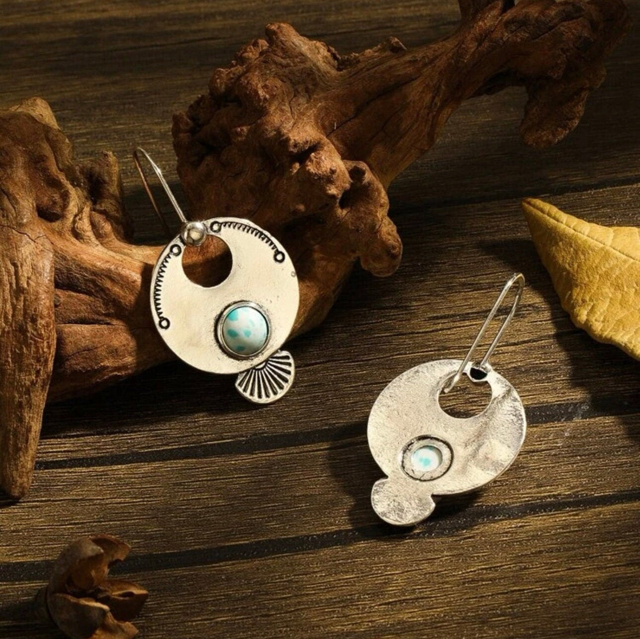 Rustic Round Geometric Design Glamorous Earrings | Vintage Style Round Drop Earrings | Boho Vintage Earrings