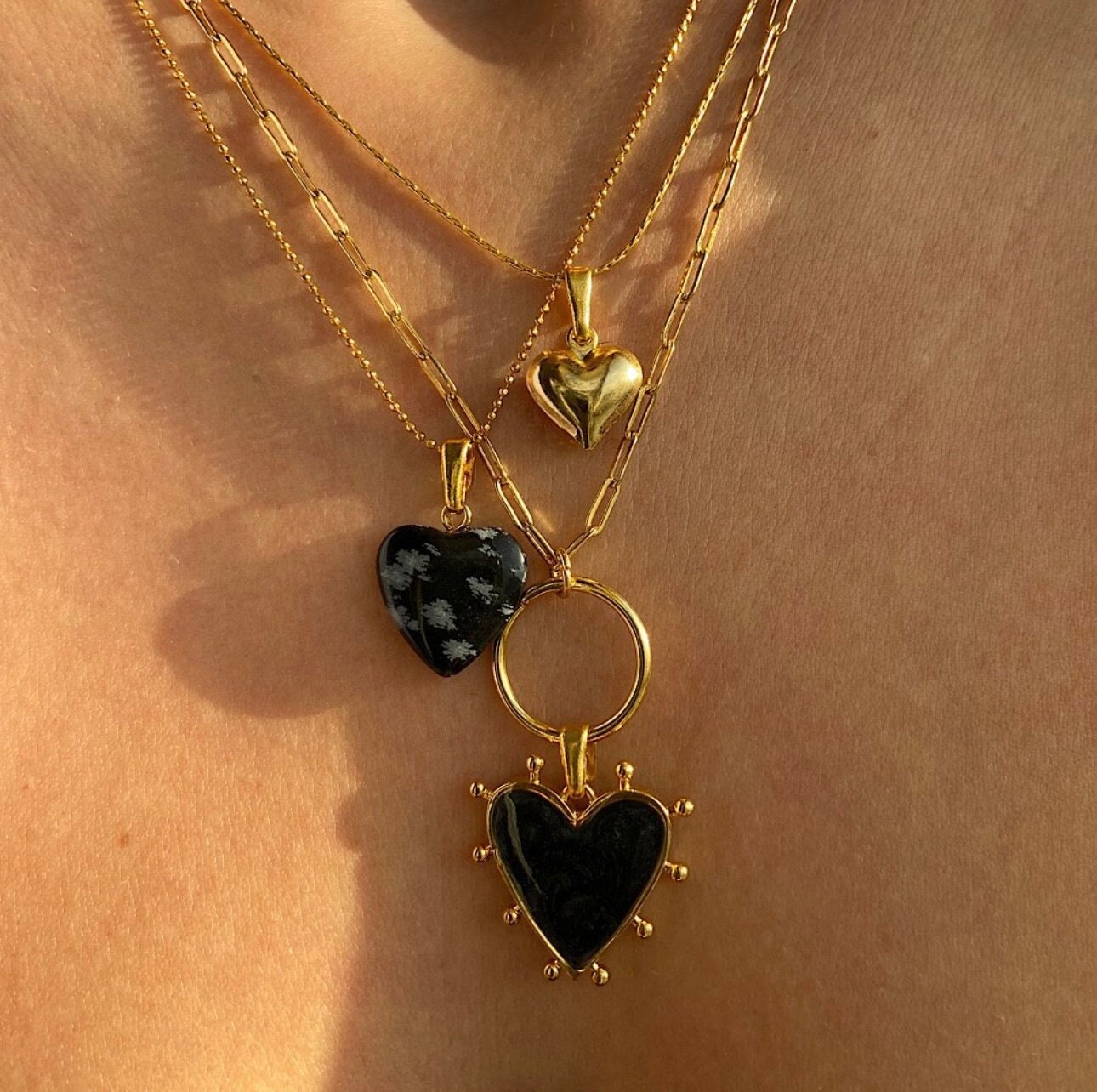 Black Heart Necklace Gifts for Her | Gold Necklace Dainty Heart Jewelry | Tiny Gold Heart Charm Necklace | Bridesmaid Gift