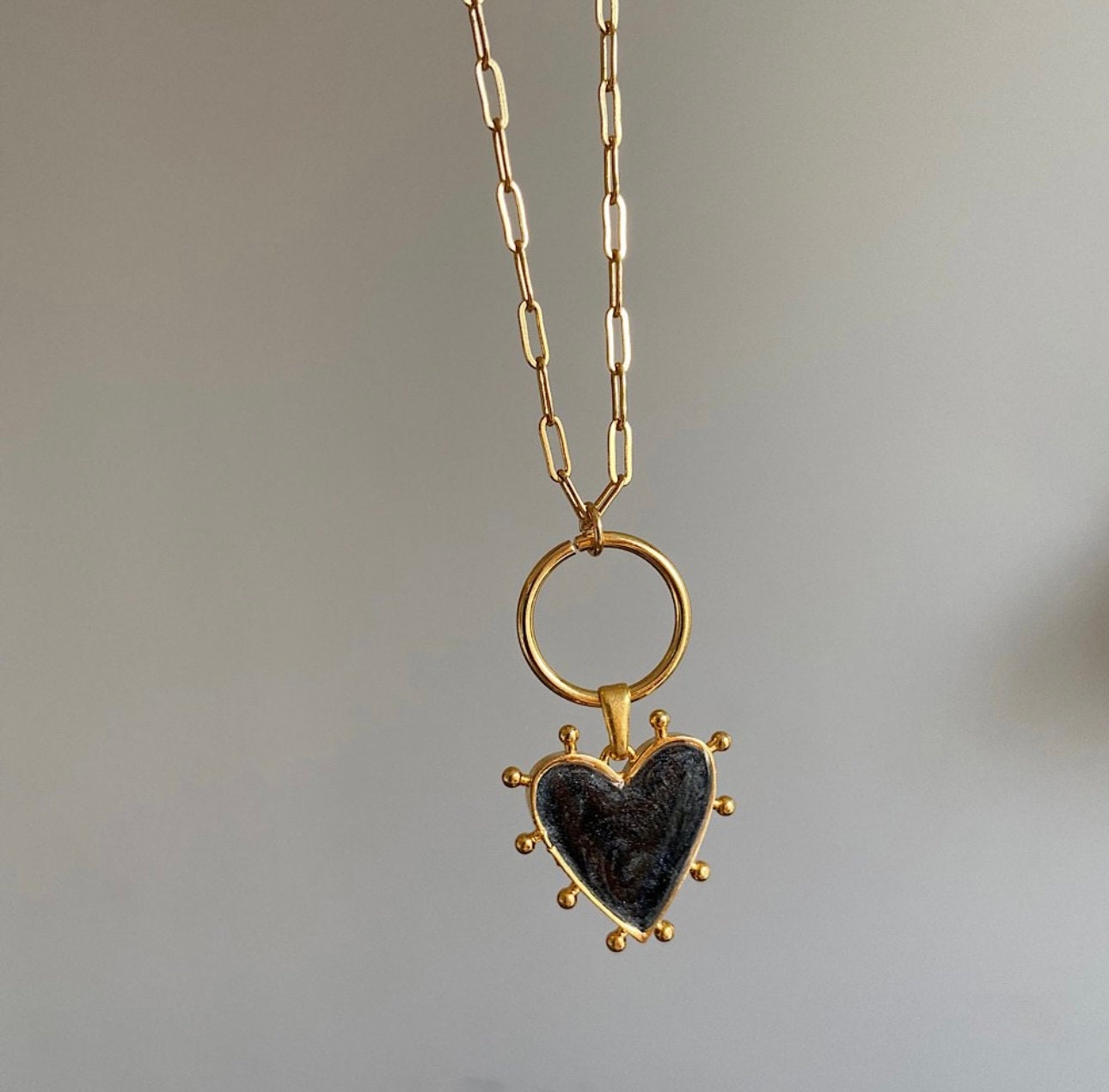 Black Heart Necklace Gifts for Her | Gold Necklace Dainty Heart Jewelry | Tiny Gold Heart Charm Necklace | Bridesmaid Gift