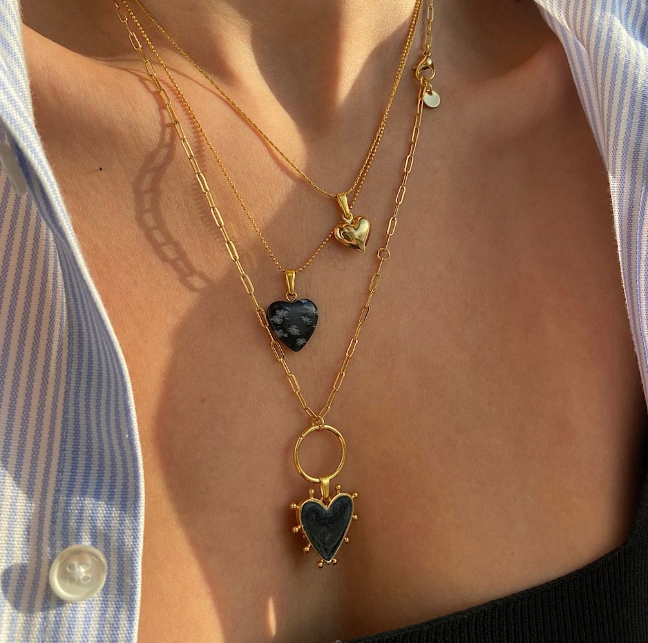 Black Heart Necklace Gifts for Her | Gold Necklace Dainty Heart Jewelry | Tiny Gold Heart Charm Necklace | Bridesmaid Gift