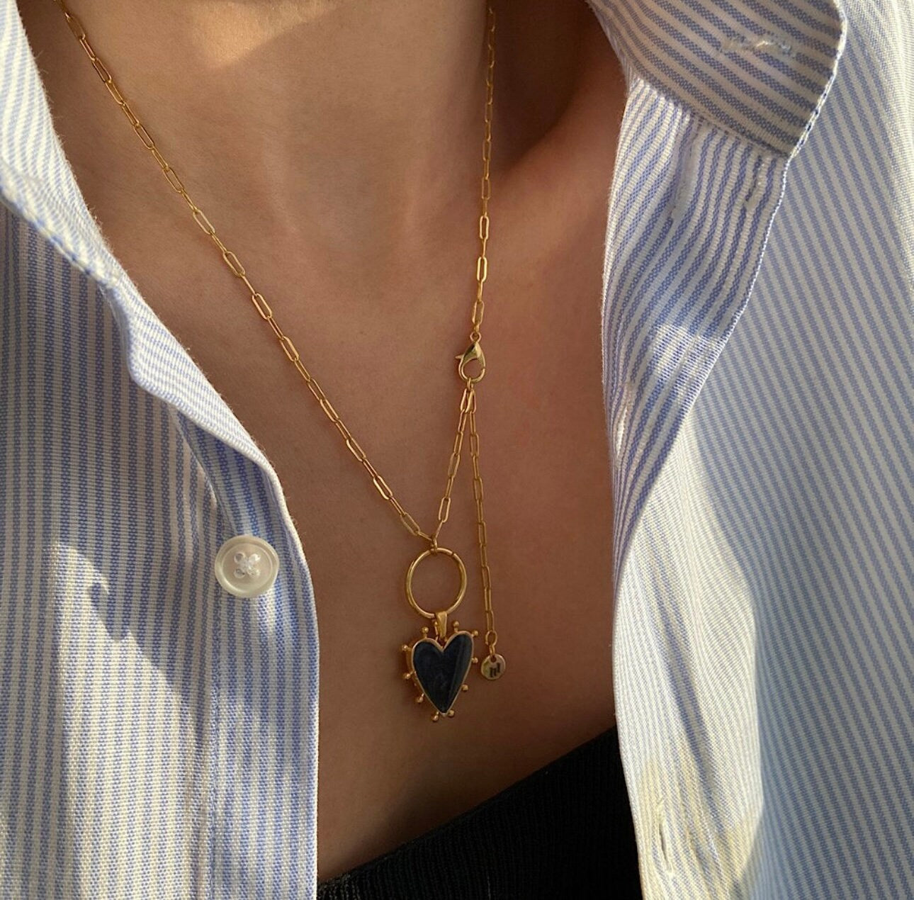 Black Heart Necklace Gifts for Her | Gold Necklace Dainty Heart Jewelry | Tiny Gold Heart Charm Necklace | Bridesmaid Gift