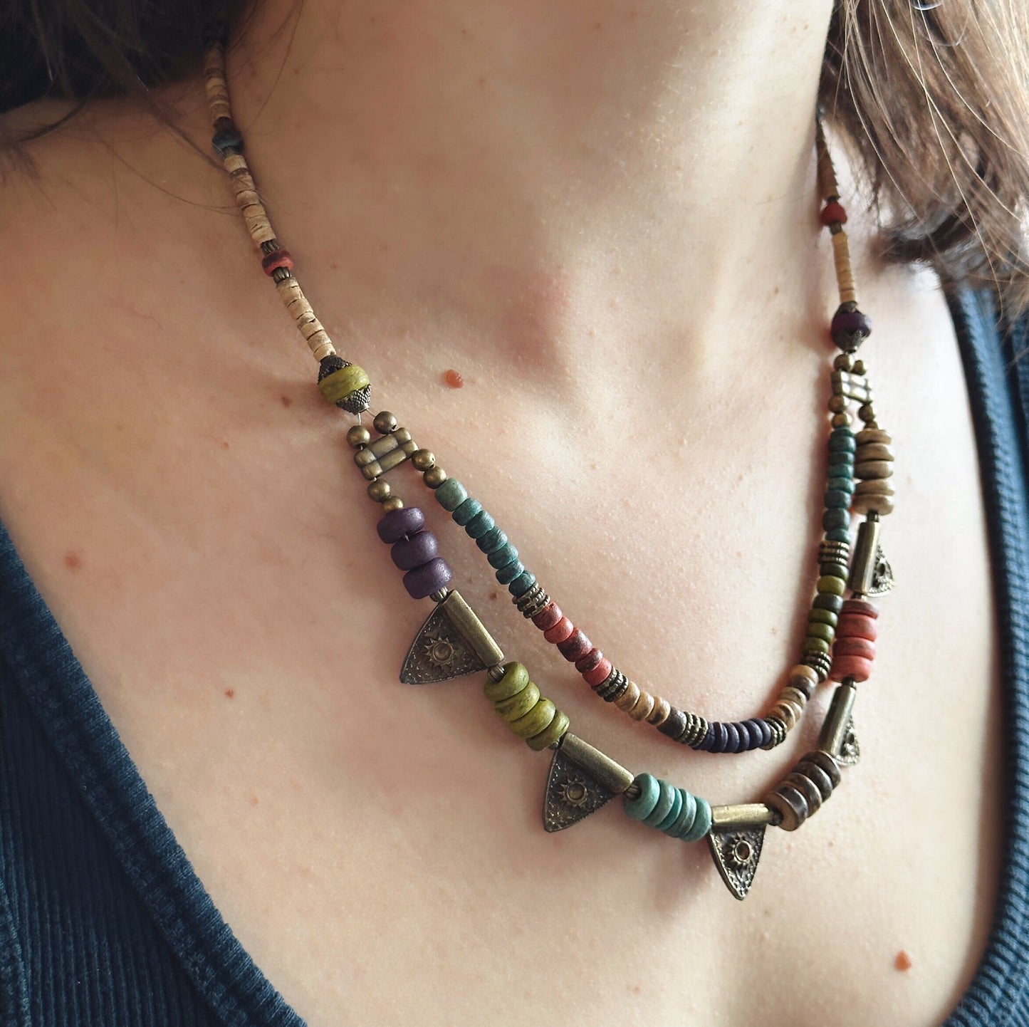 Two Layered Dark Academia Boho Necklace | Tibetan Jewelry | Nepali Necklace | Gift for Women Ethnic Jewelry