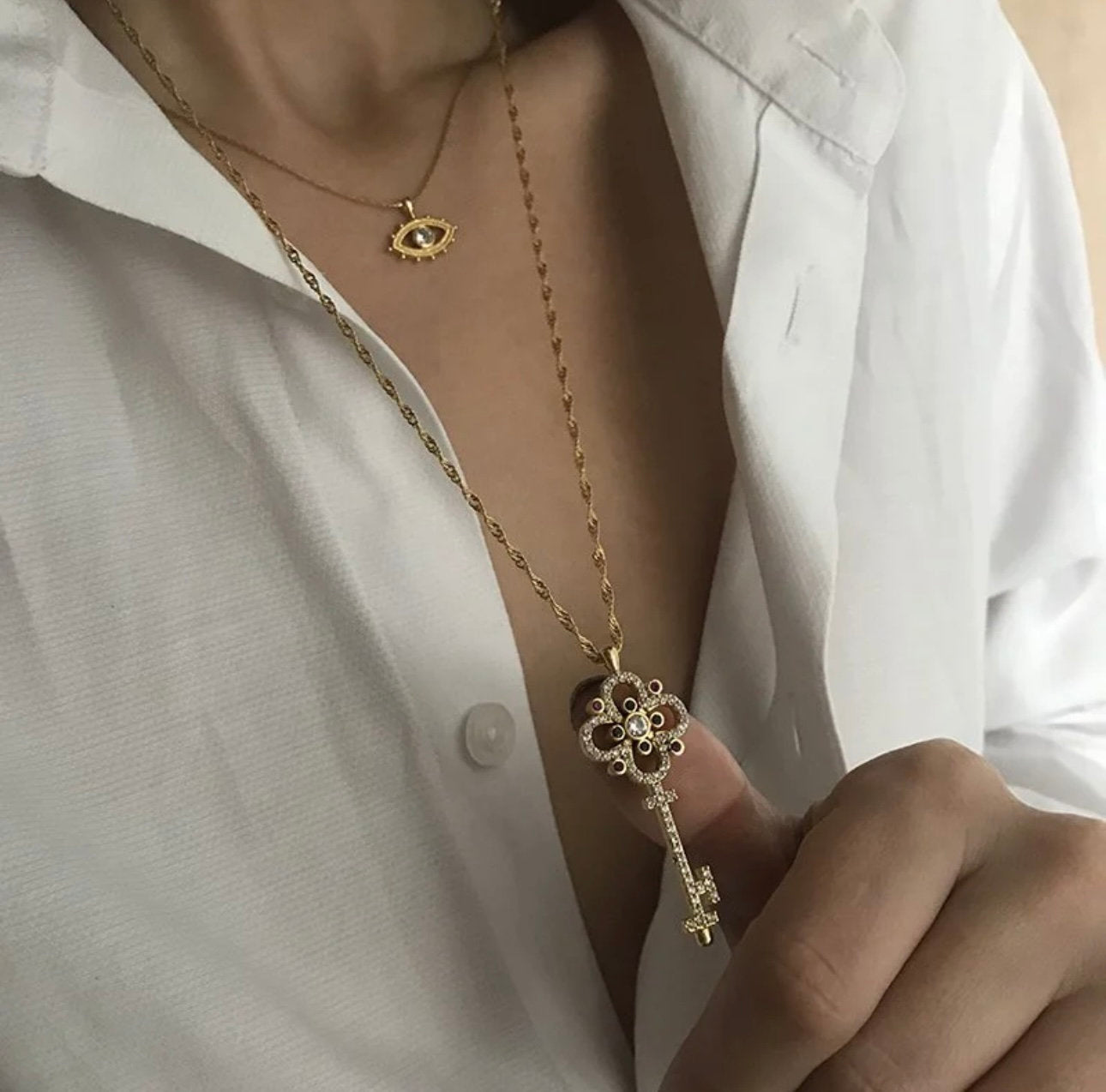 Alice's Key Necklace Gifts for Her | Gold Necklace Dainty Alice's Key Jewelry | Tiny Gold Key Charm Necklace | Bridesmaid Gift