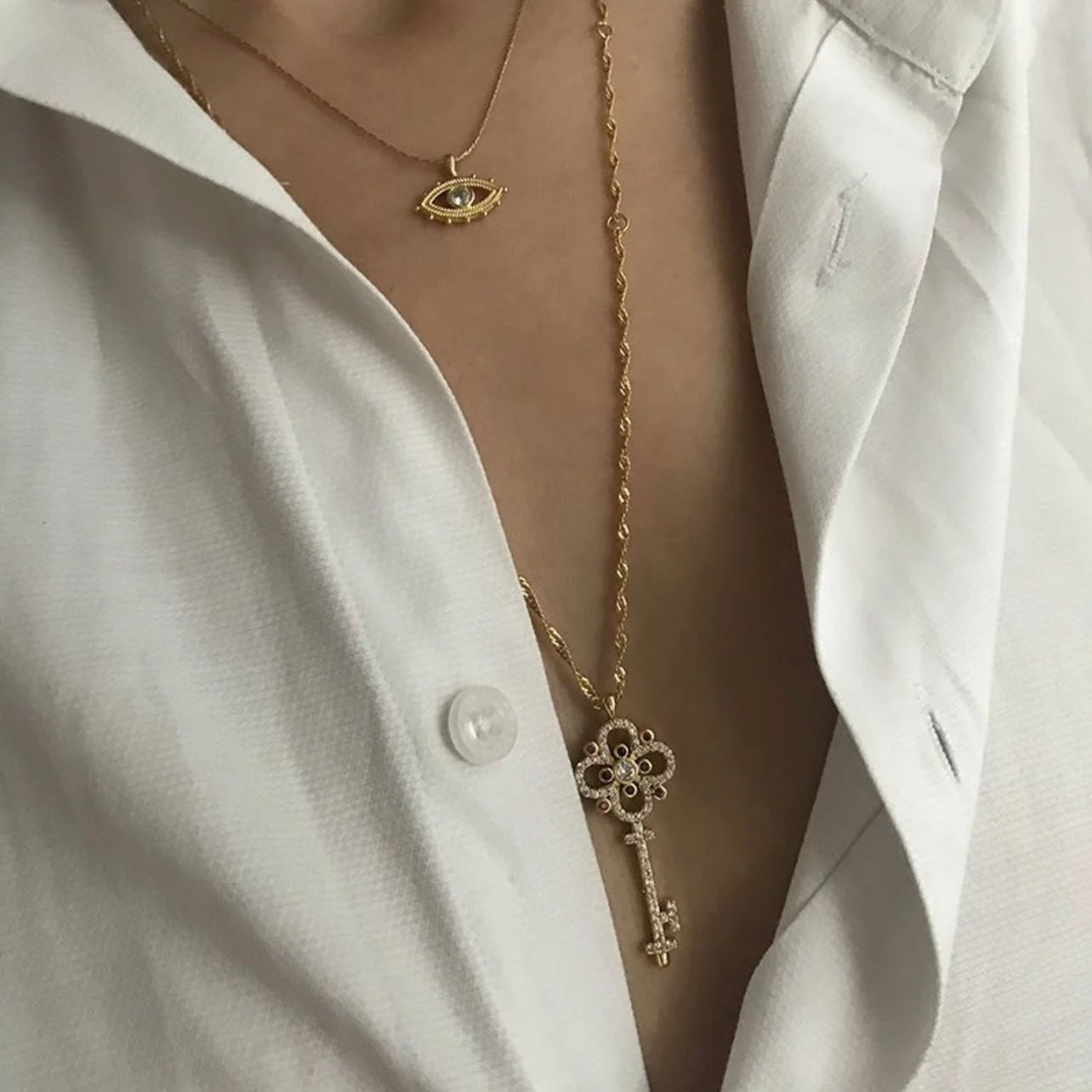 Alice's Key Necklace Gifts for Her | Gold Necklace Dainty Alice's Key Jewelry | Tiny Gold Key Charm Necklace | Bridesmaid Gift