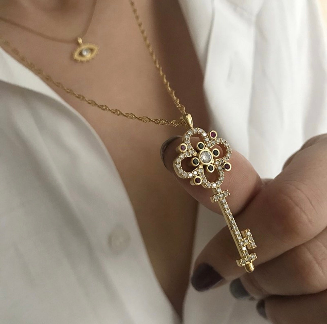 Alice's Key Necklace Gifts for Her | Gold Necklace Dainty Alice's Key Jewelry | Tiny Gold Key Charm Necklace | Bridesmaid Gift