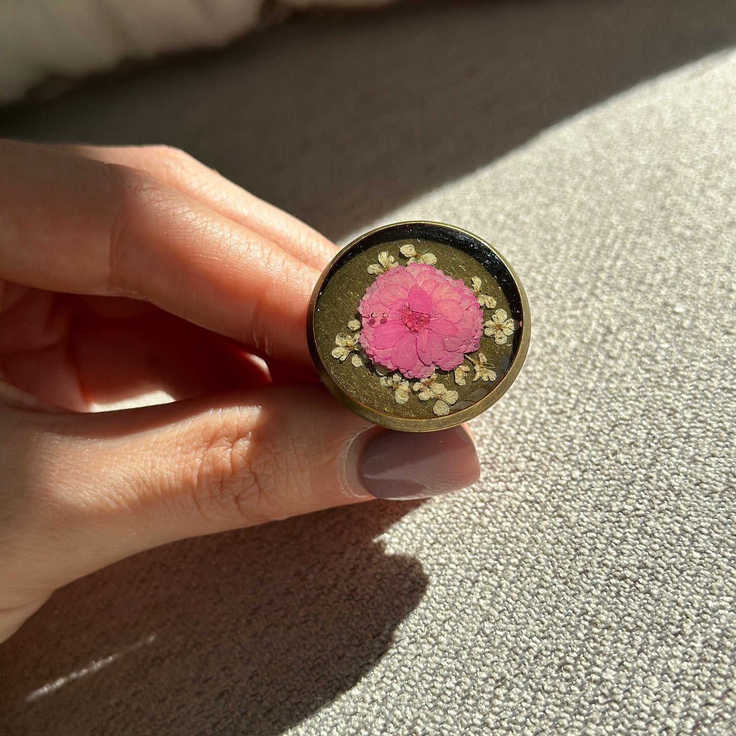 Real Pressed Flower Ring | Dainty Botanical Resin Jewelry | Nature Plant Ring | Vintage Ring Gift