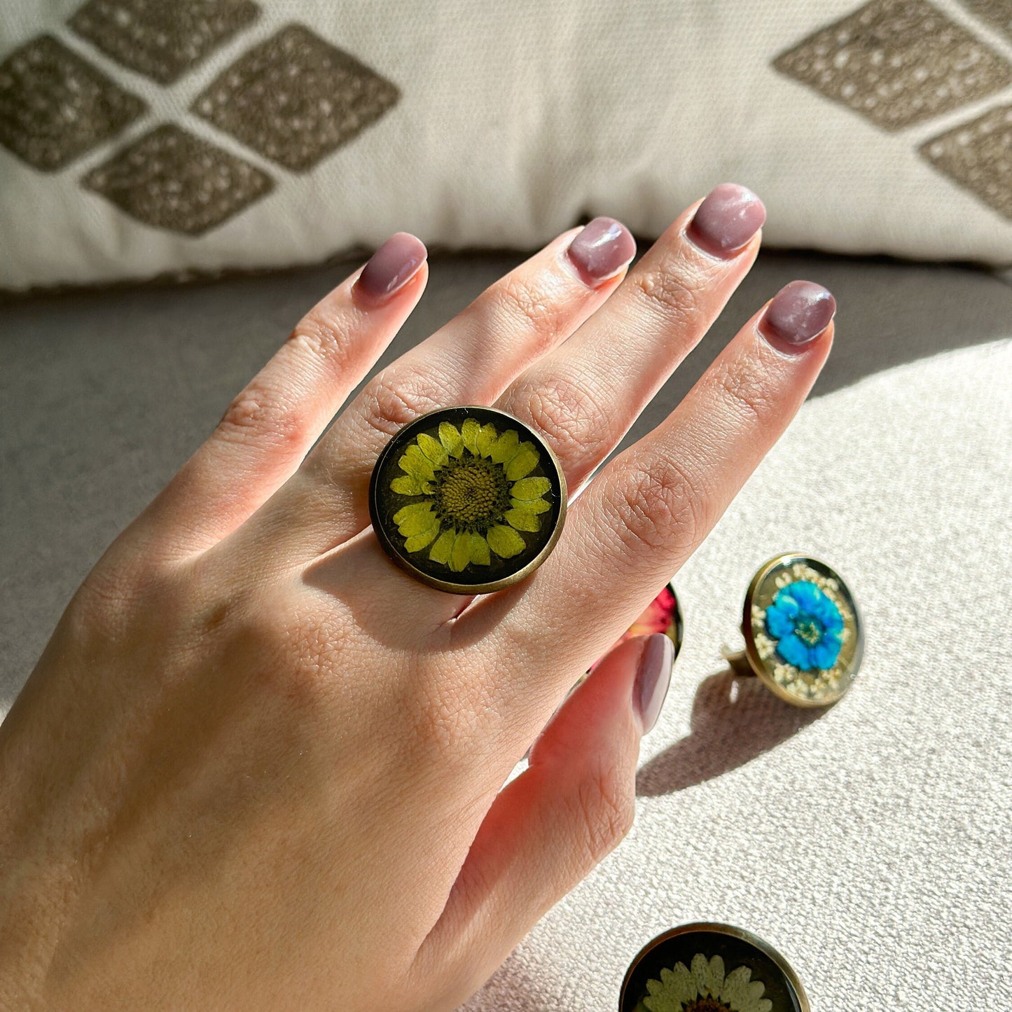 Real Pressed Flower Ring | Dainty Botanical Resin Jewelry | Nature Plant Ring | Vintage Ring Gift