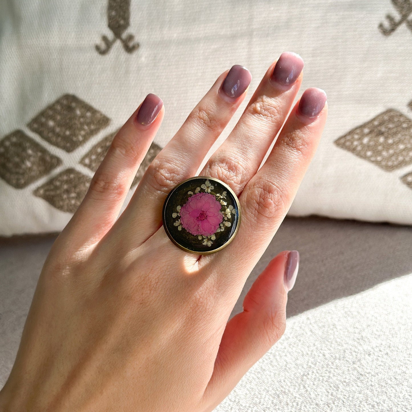 Real Pressed Flower Ring | Dainty Botanical Resin Jewelry | Nature Plant Ring | Vintage Ring Gift