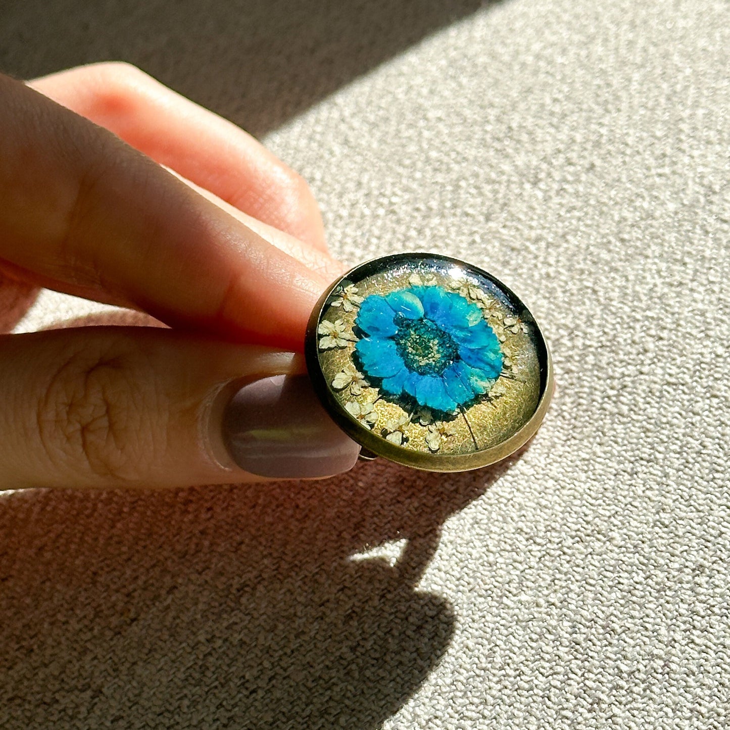 Real Pressed Flower Ring | Dainty Botanical Resin Jewelry | Nature Plant Ring | Vintage Ring Gift