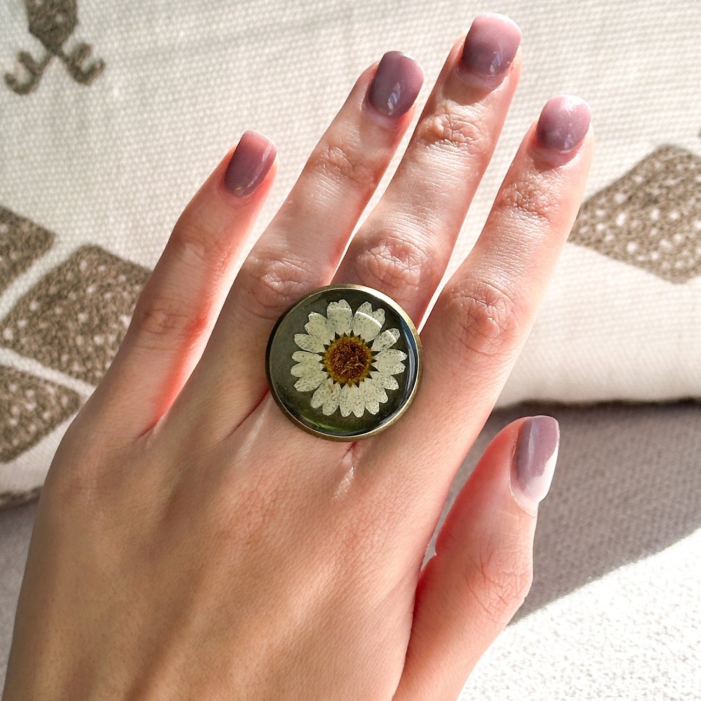 Real Pressed Flower Ring | Dainty Botanical Resin Jewelry | Nature Plant Ring | Vintage Ring Gift
