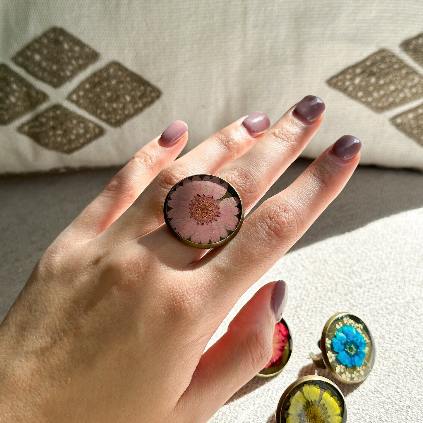 Real Pressed Flower Ring | Dainty Botanical Resin Jewelry | Nature Plant Ring | Vintage Ring Gift