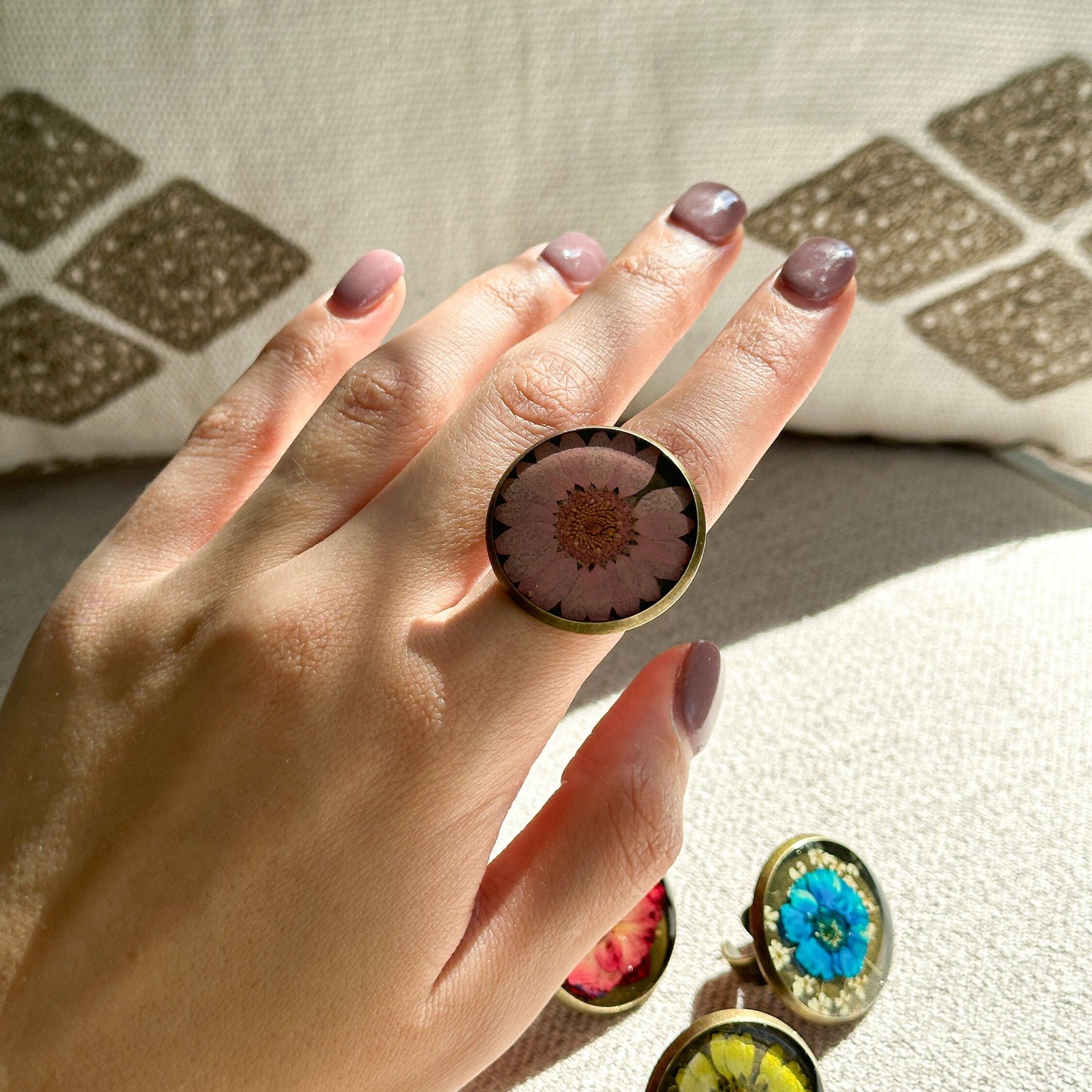 Real Pressed Flower Ring | Dainty Botanical Resin Jewelry | Nature Plant Ring | Vintage Ring Gift