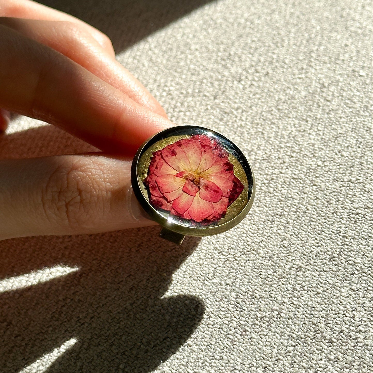 Rose Real Pressed Flower Ring | Dainty Botanical Resin Jewelry | Nature Plant Ring | Vintage Ring Gift