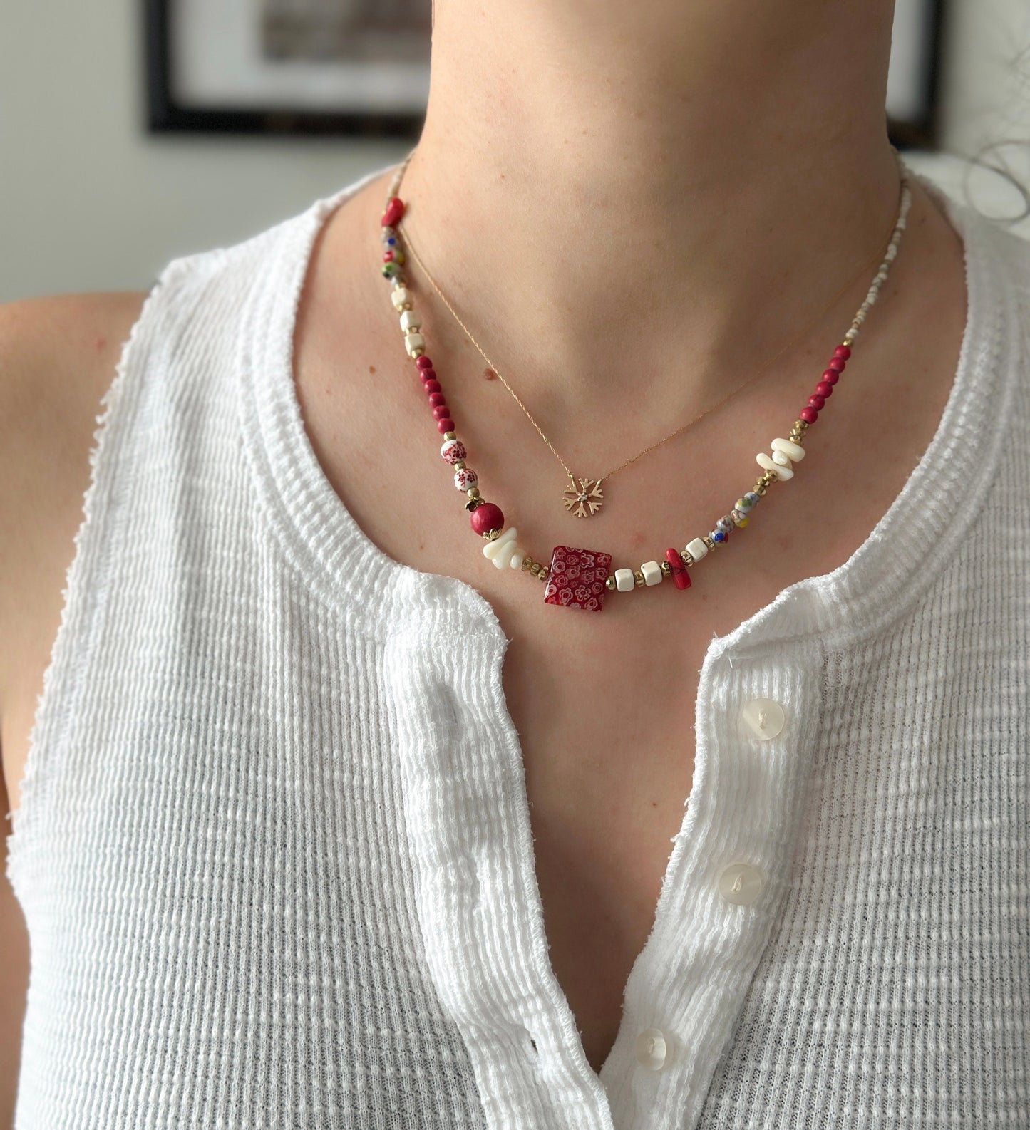 Red Flower Minimalist Necklace | Nepali Necklace | Ethnic Design Boho Necklace | Tibetan Jewelry | Gift for Women Ethnic Jewelry